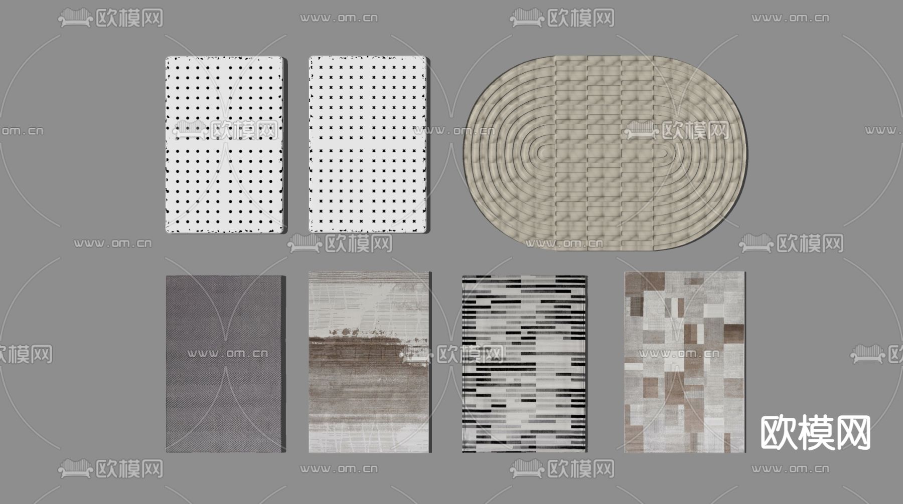现代方形地毯su模型下载