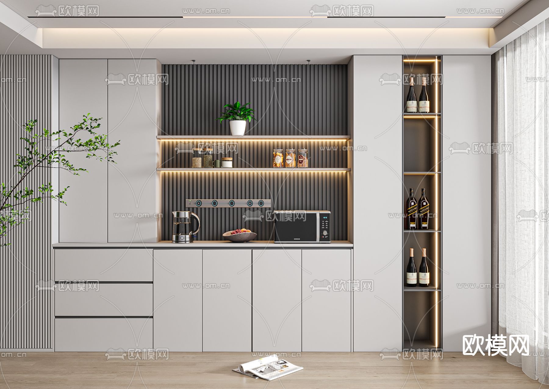 现代酒柜su模型下载（渲染图2）