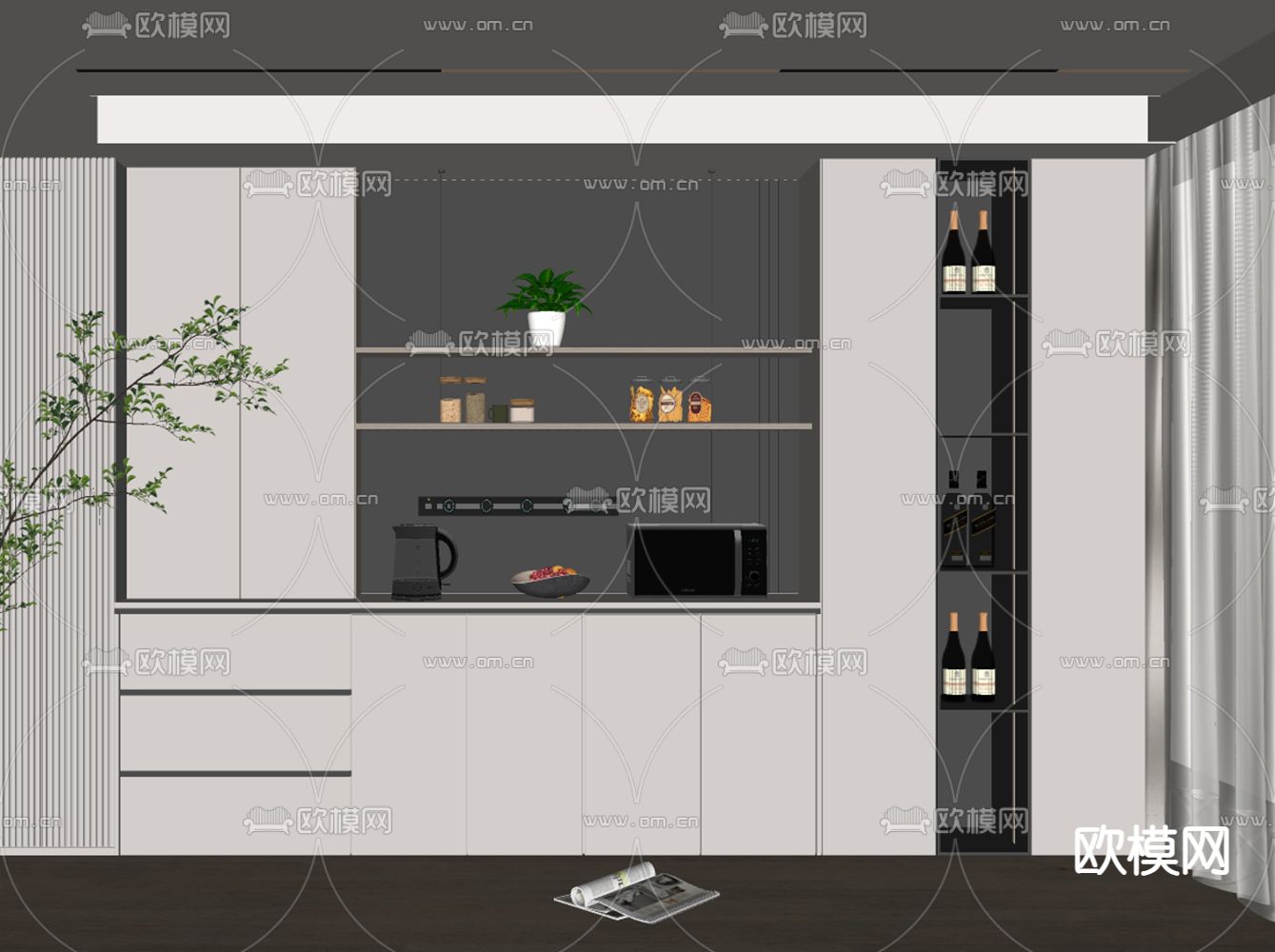 现代酒柜su模型下载（渲染图1）