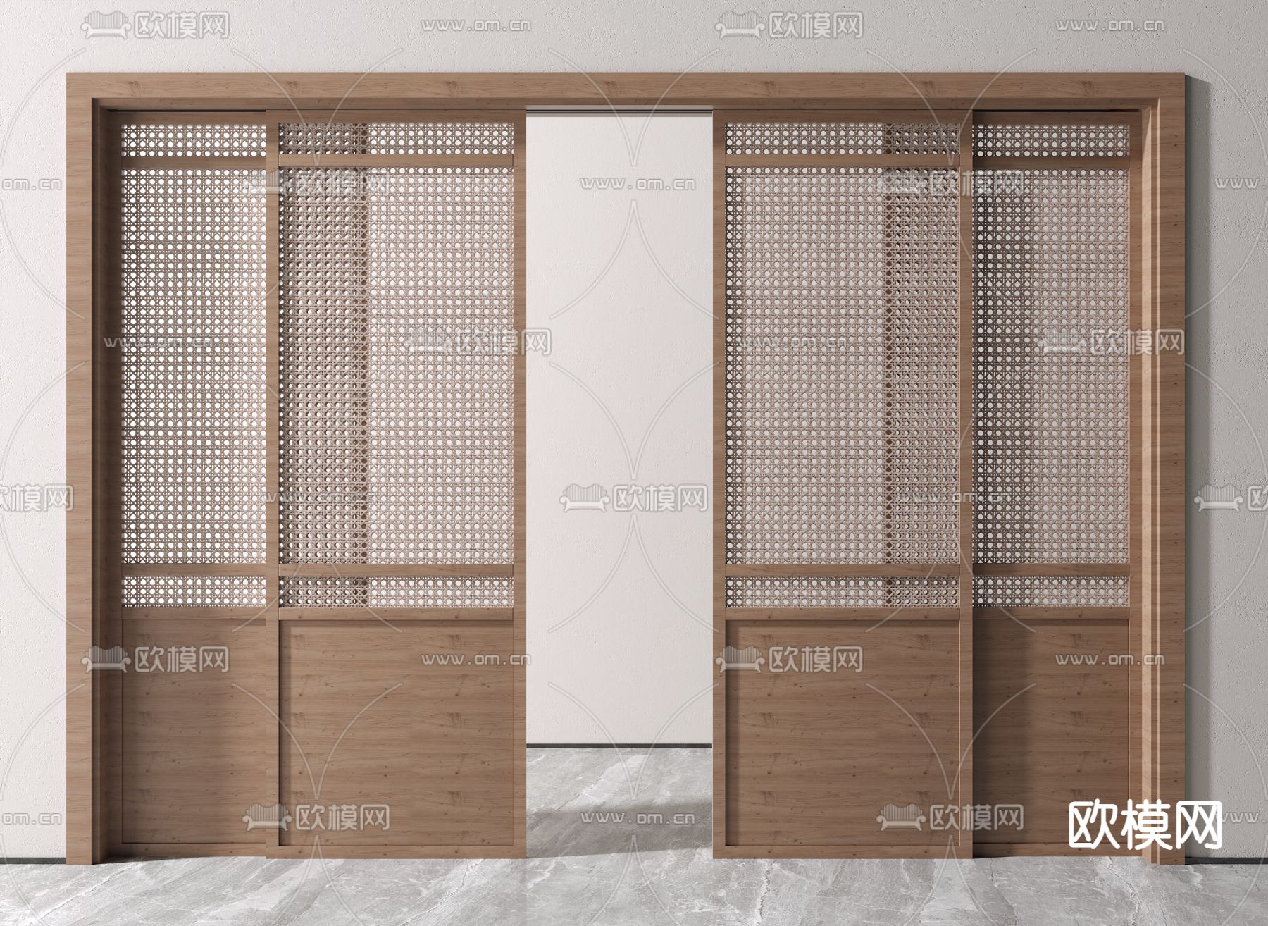 侘寂风推拉门su模型下载（渲染图2）