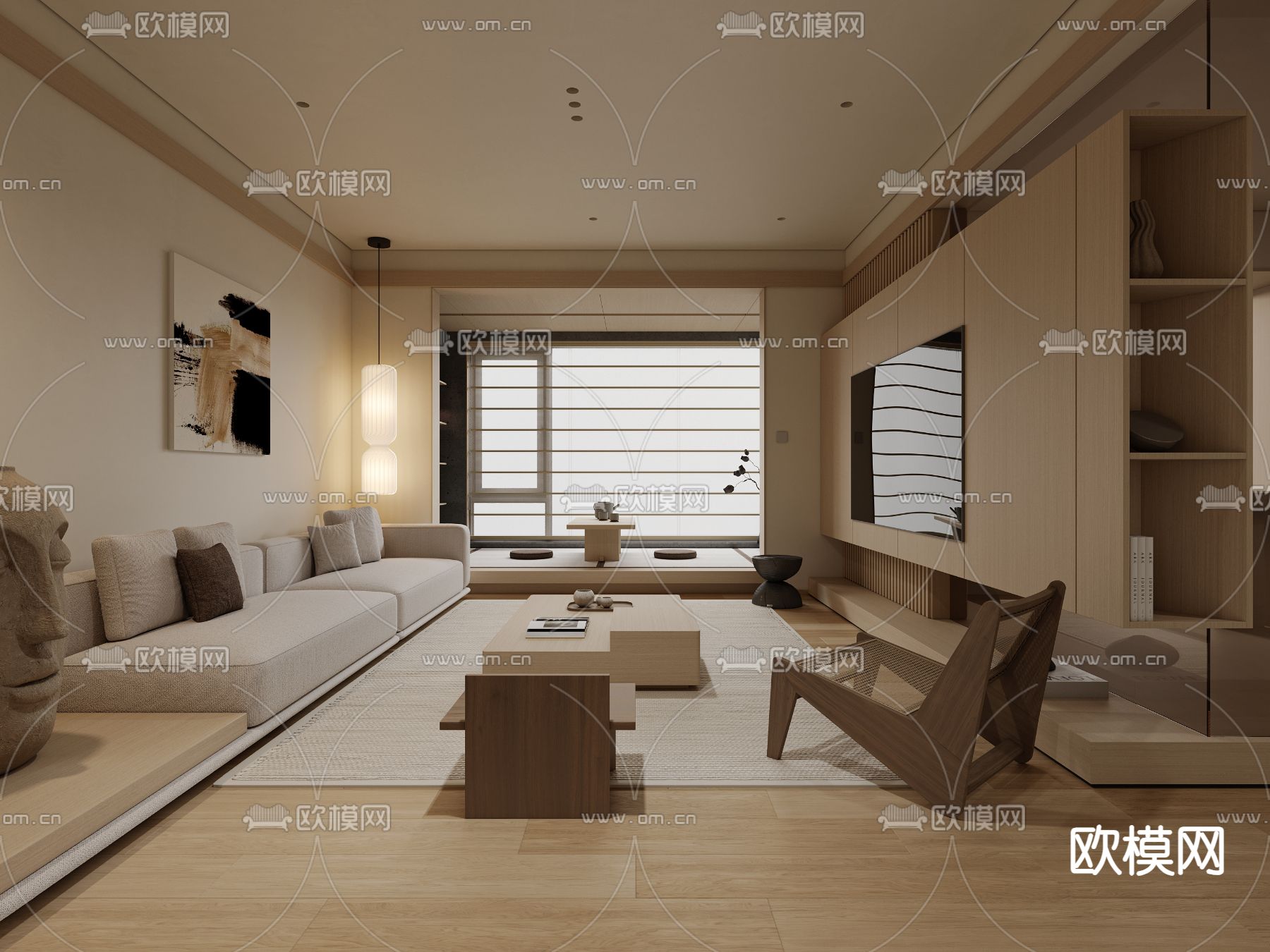 日式客餐厅3d模型下载（渲染图1）