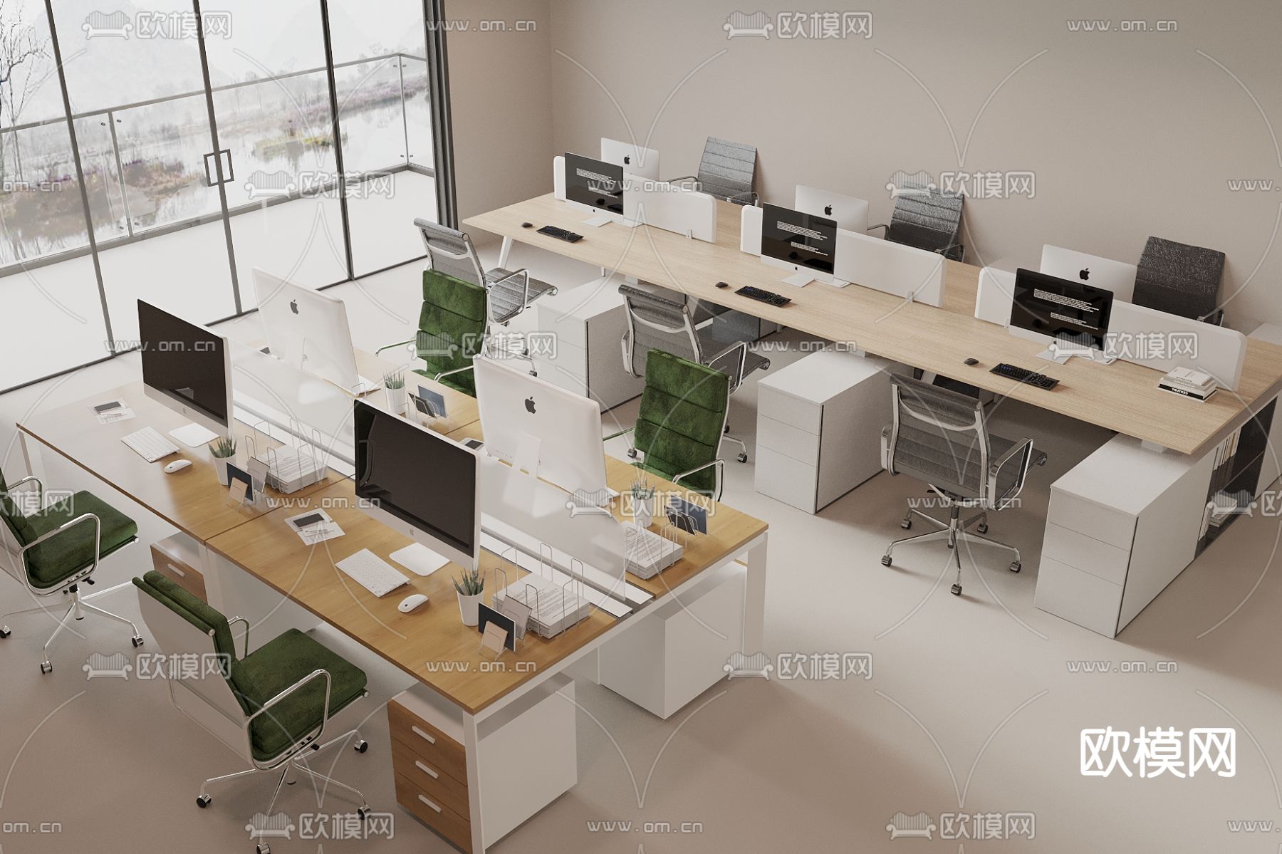 卡位办公桌 工位 岗位3d模型下载