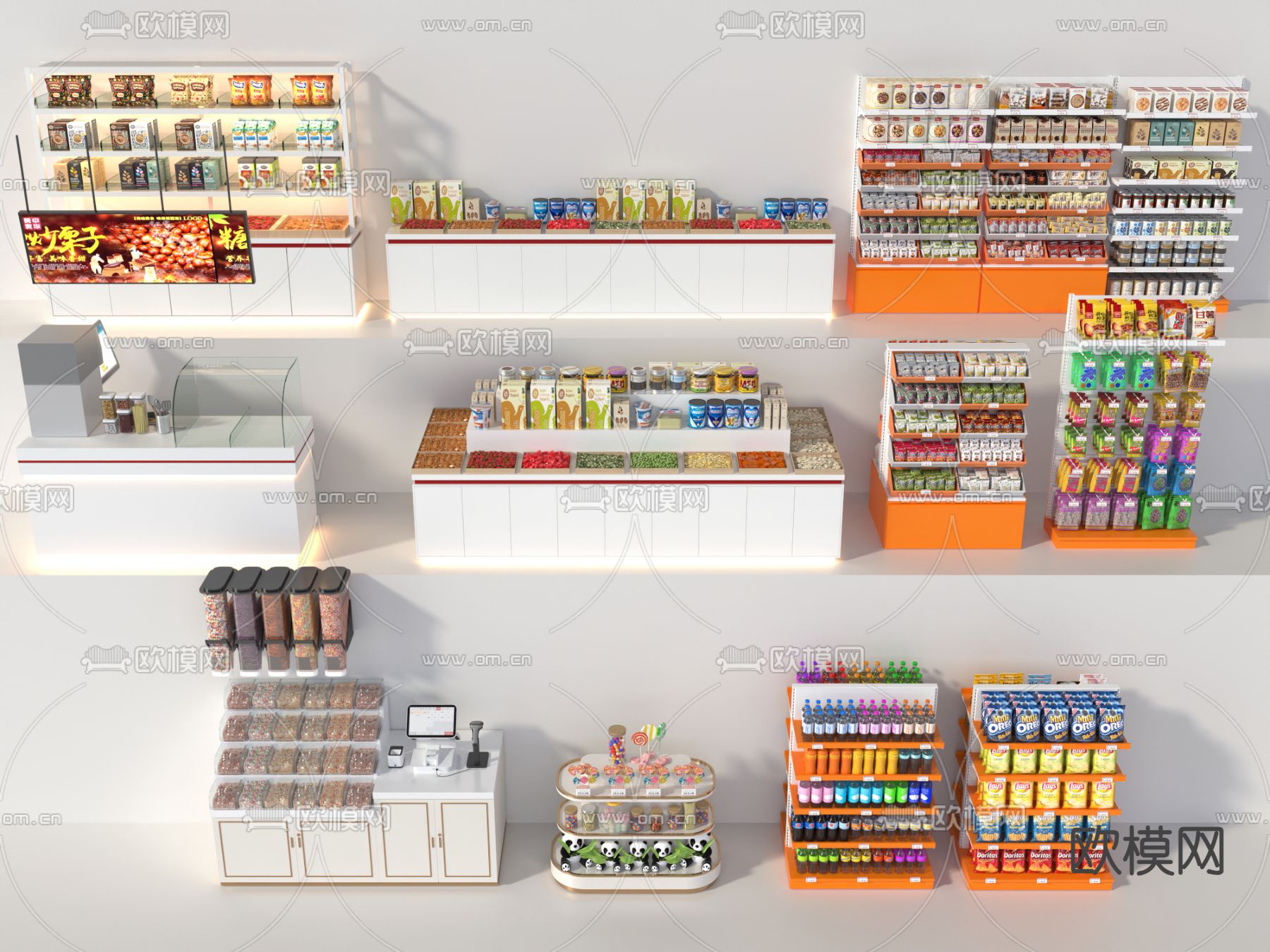 零食店货架 零食店收银台3d模型下载