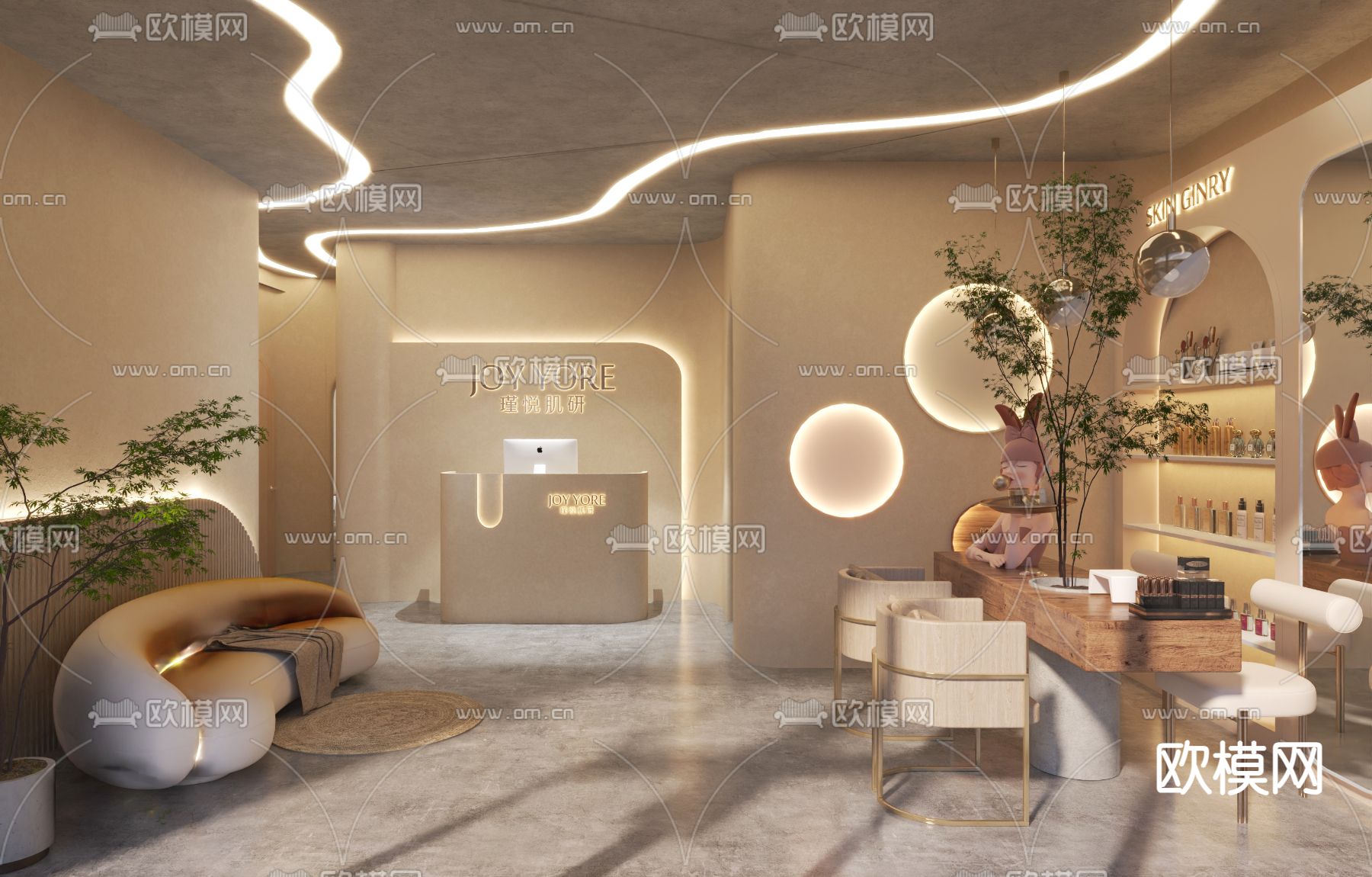 侘寂美容SPA包间 大厅3d模型下载（渲染图1）