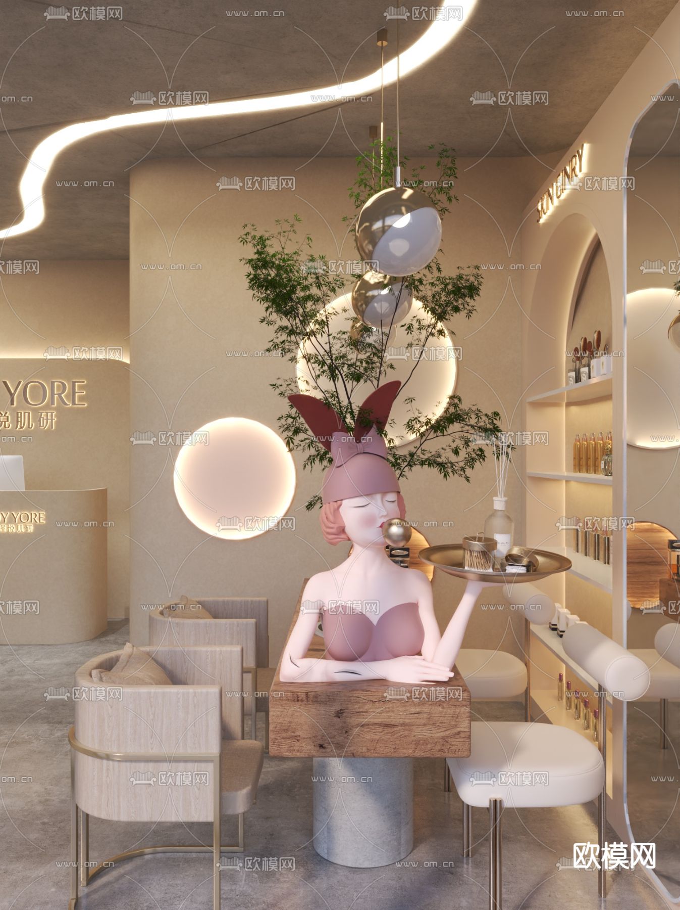 侘寂美容SPA包间 大厅3d模型下载（渲染图4）