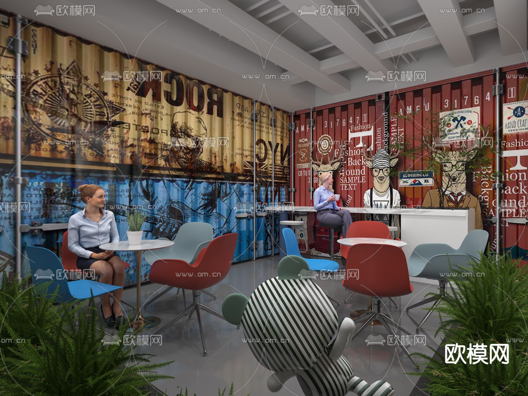 工业风接待区 休息区3d模型下载