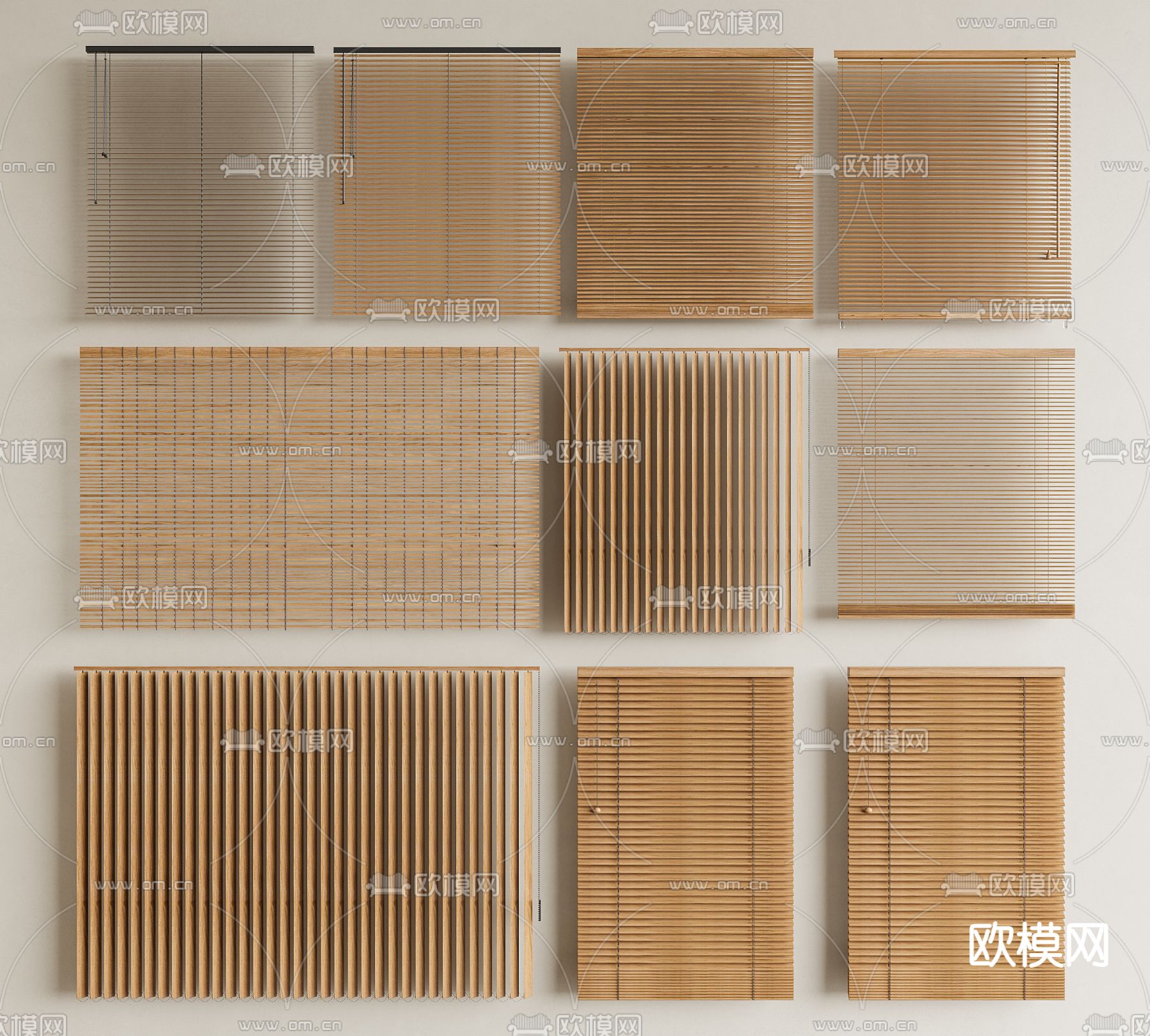 新中式竹帘 卷帘 拉帘 百叶帘 遮光帘 垂直帘su模型下载（渲染图2）