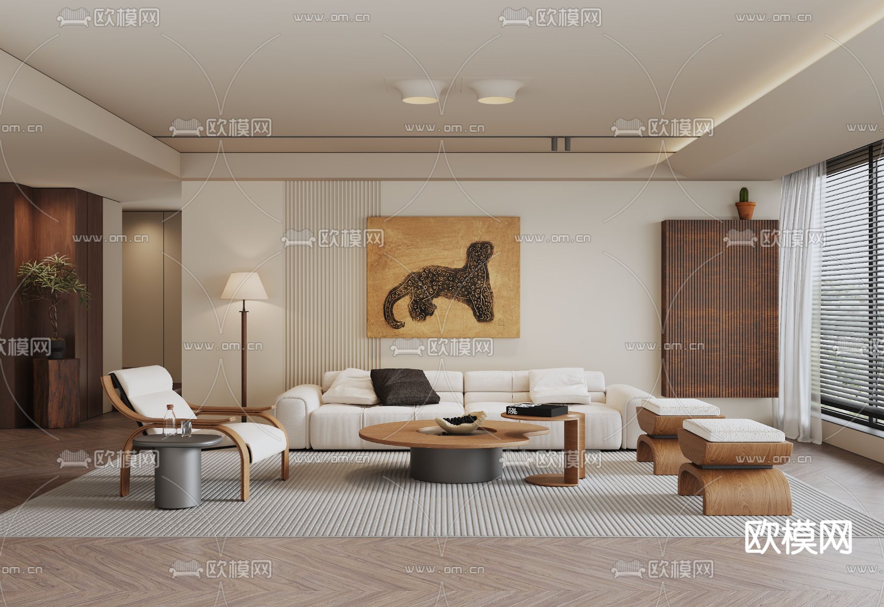 中古风客厅su模型下载（渲染图1）