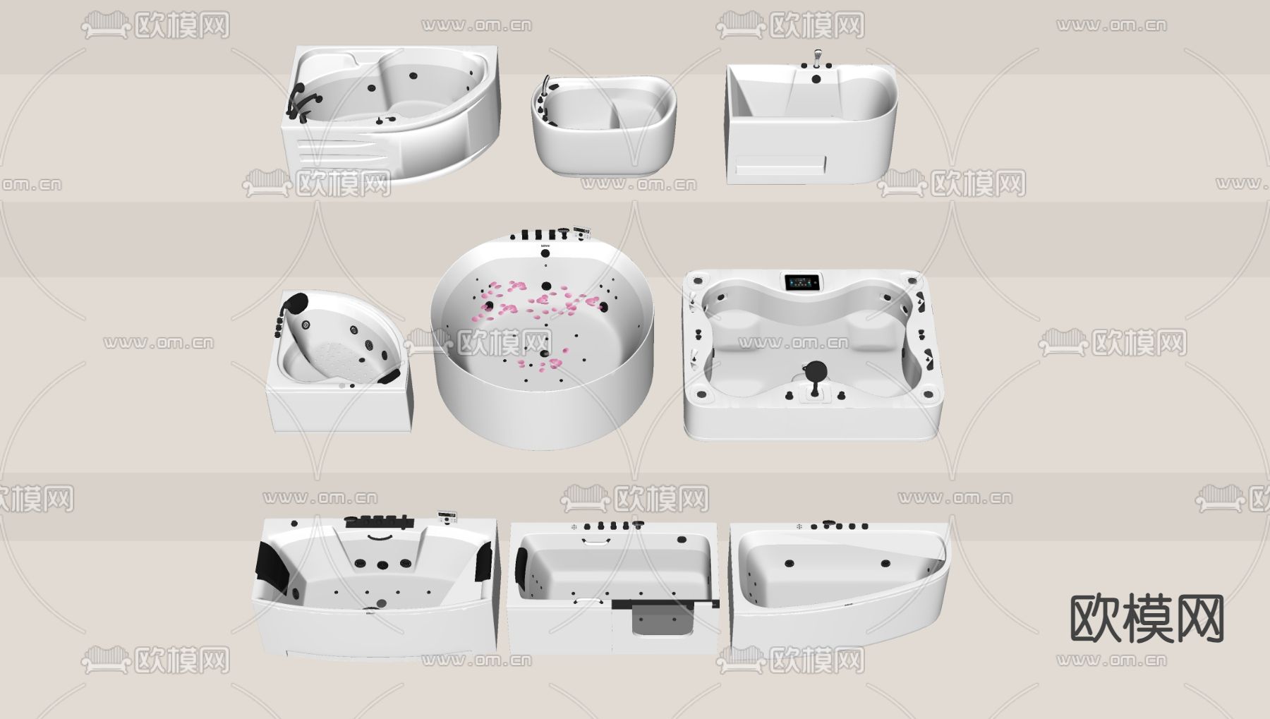 现代异形浴缸 圆形浴缸su模型下载（渲染图1）