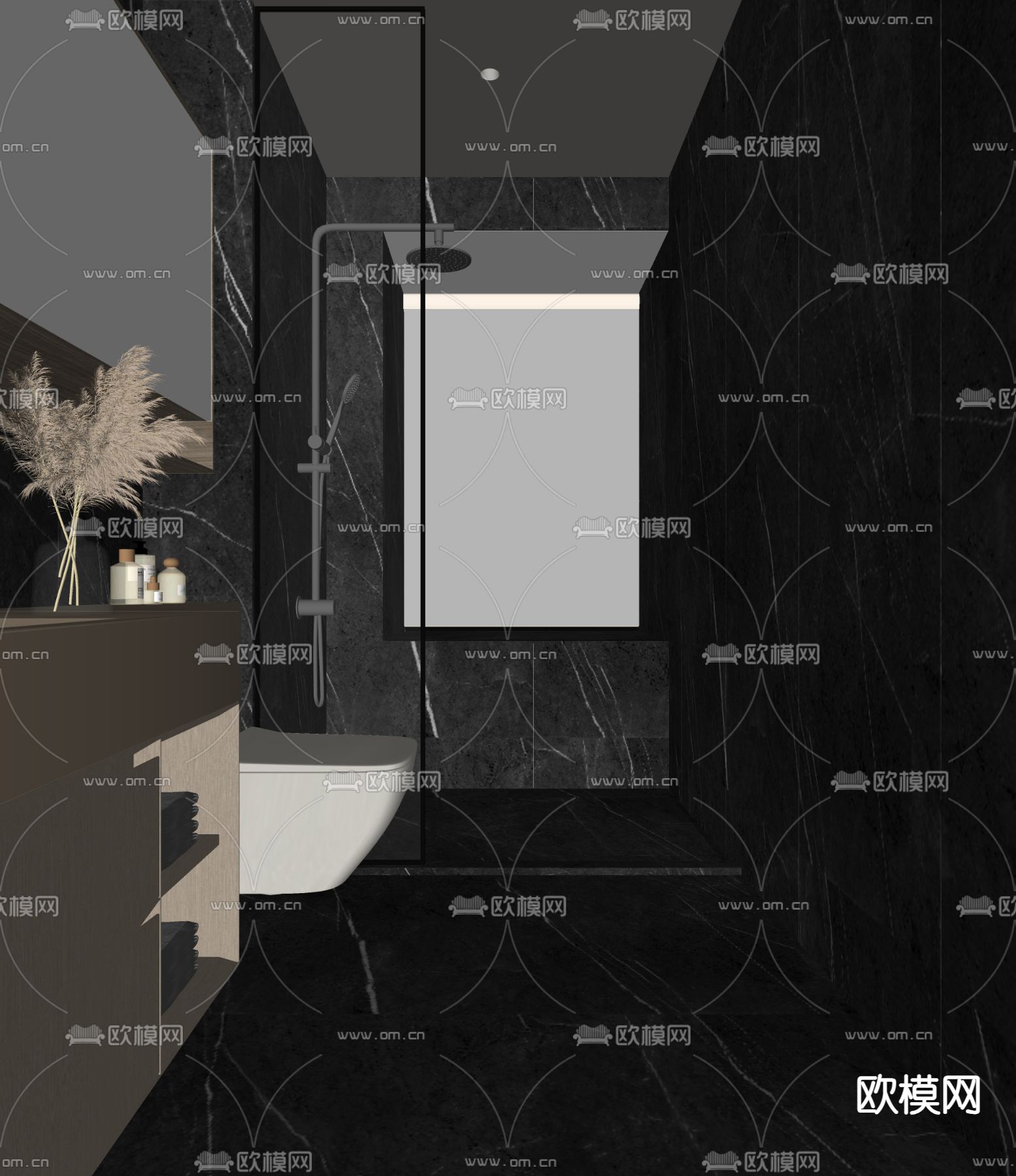 暗黑风卫生间 浴室su模型下载（渲染图1）