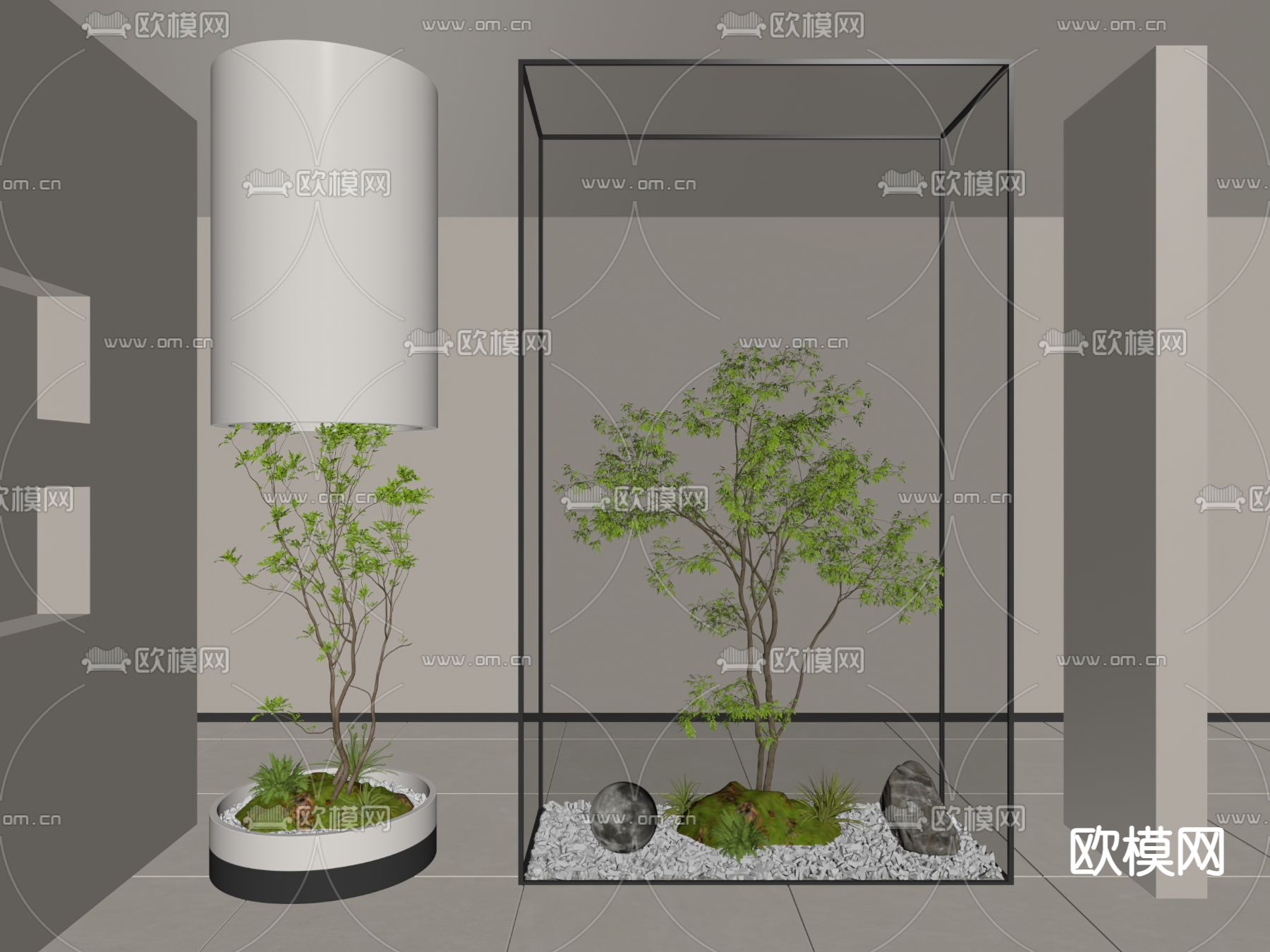 现代植物堆 景观树su模型下载（渲染图1）