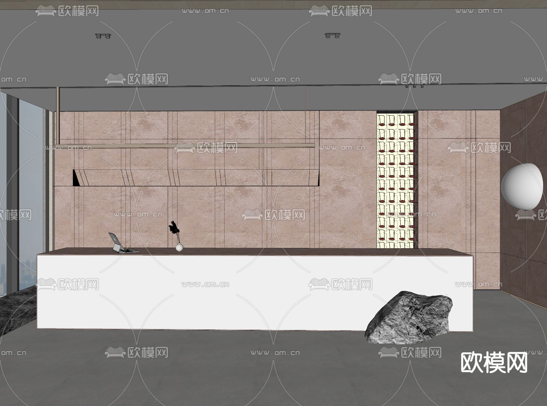现代前台 接待台su模型下载（渲染图1）