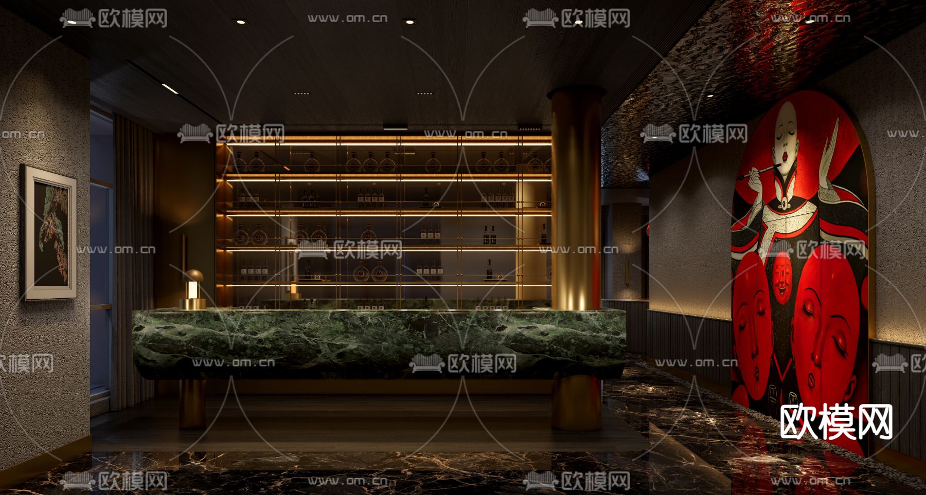 暗黑风餐厅前台su模型下载（渲染图2）