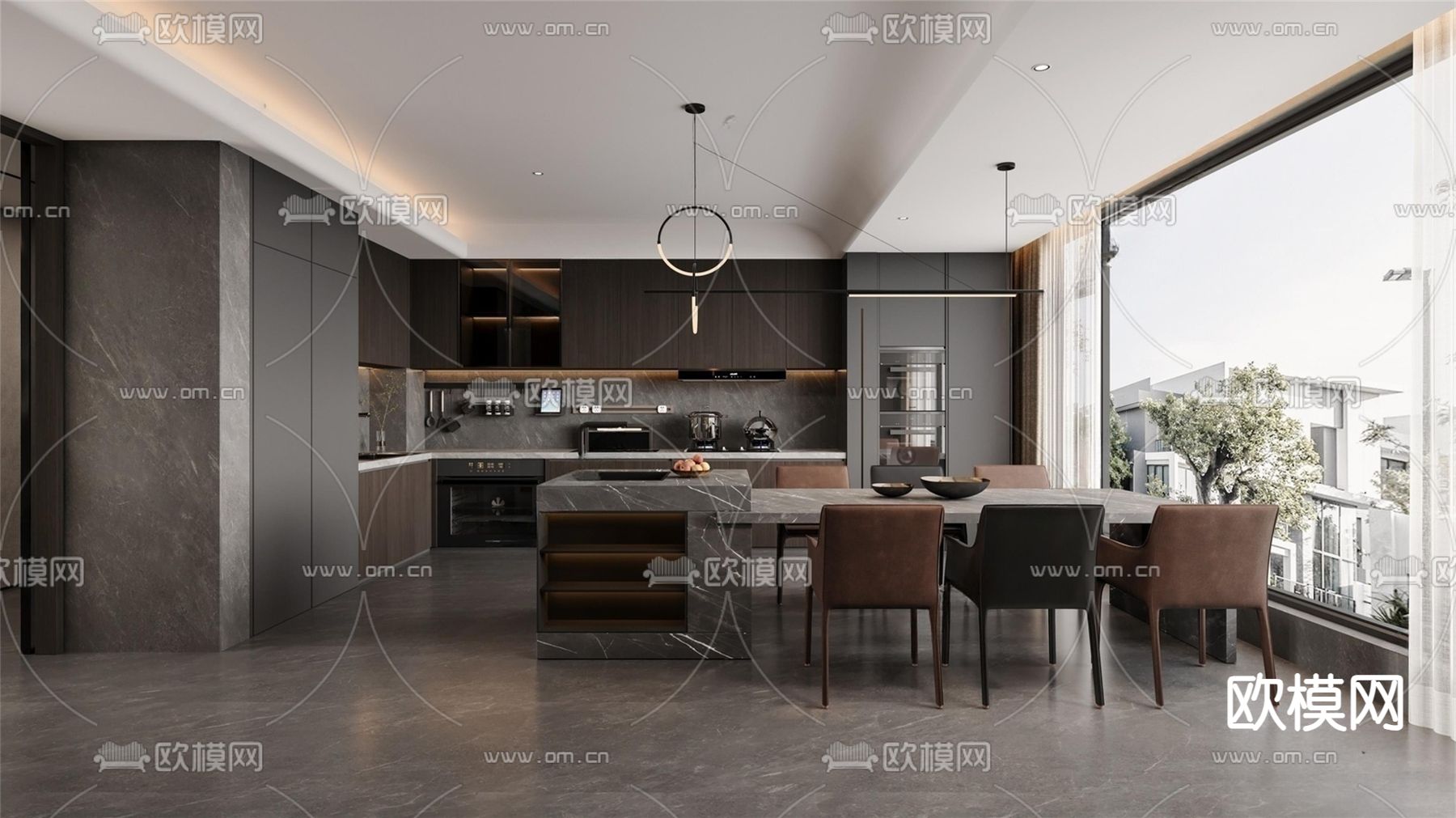 暗黑风厨房su模型下载（渲染图2）