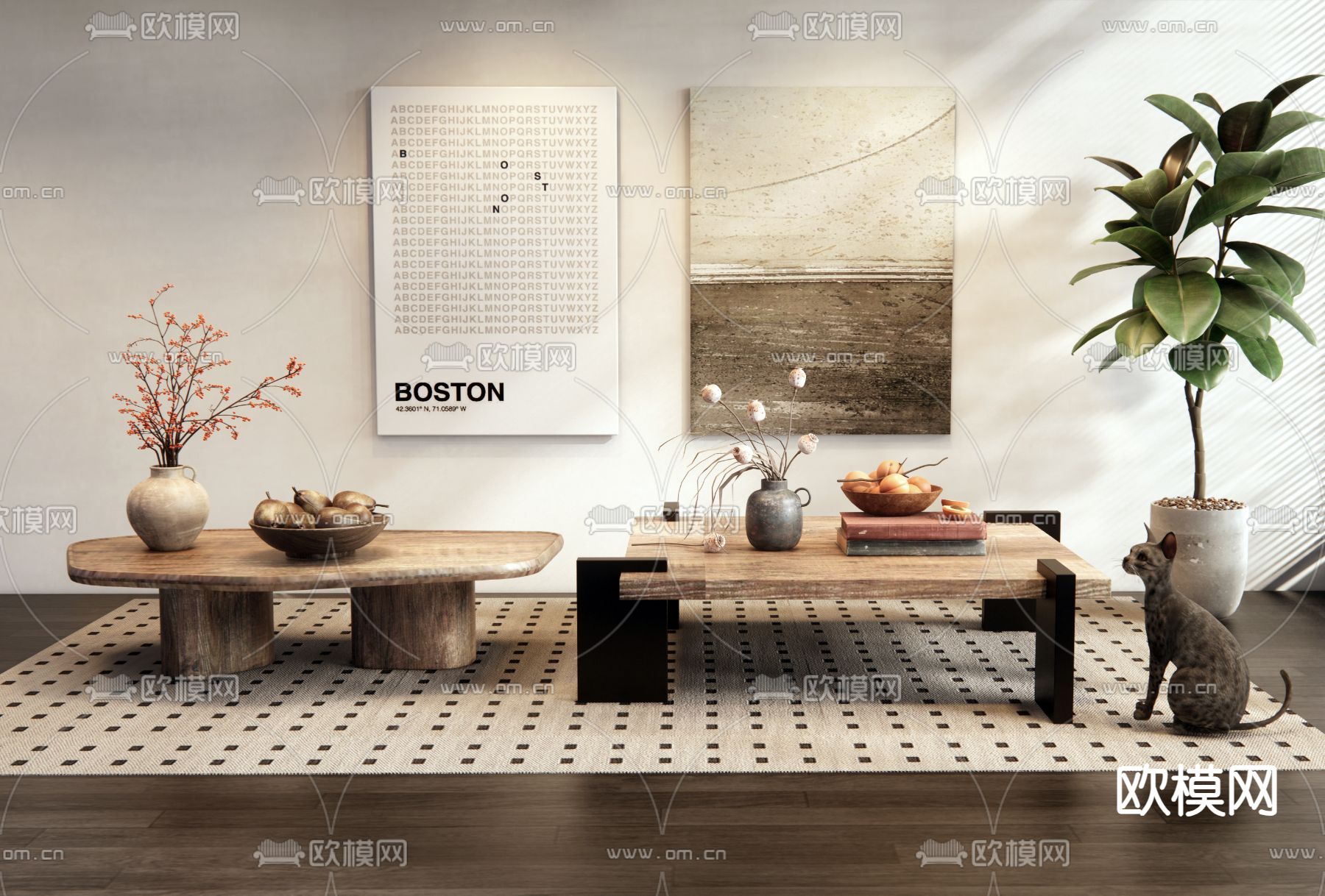 侘寂风茶几su模型下载（渲染图2）