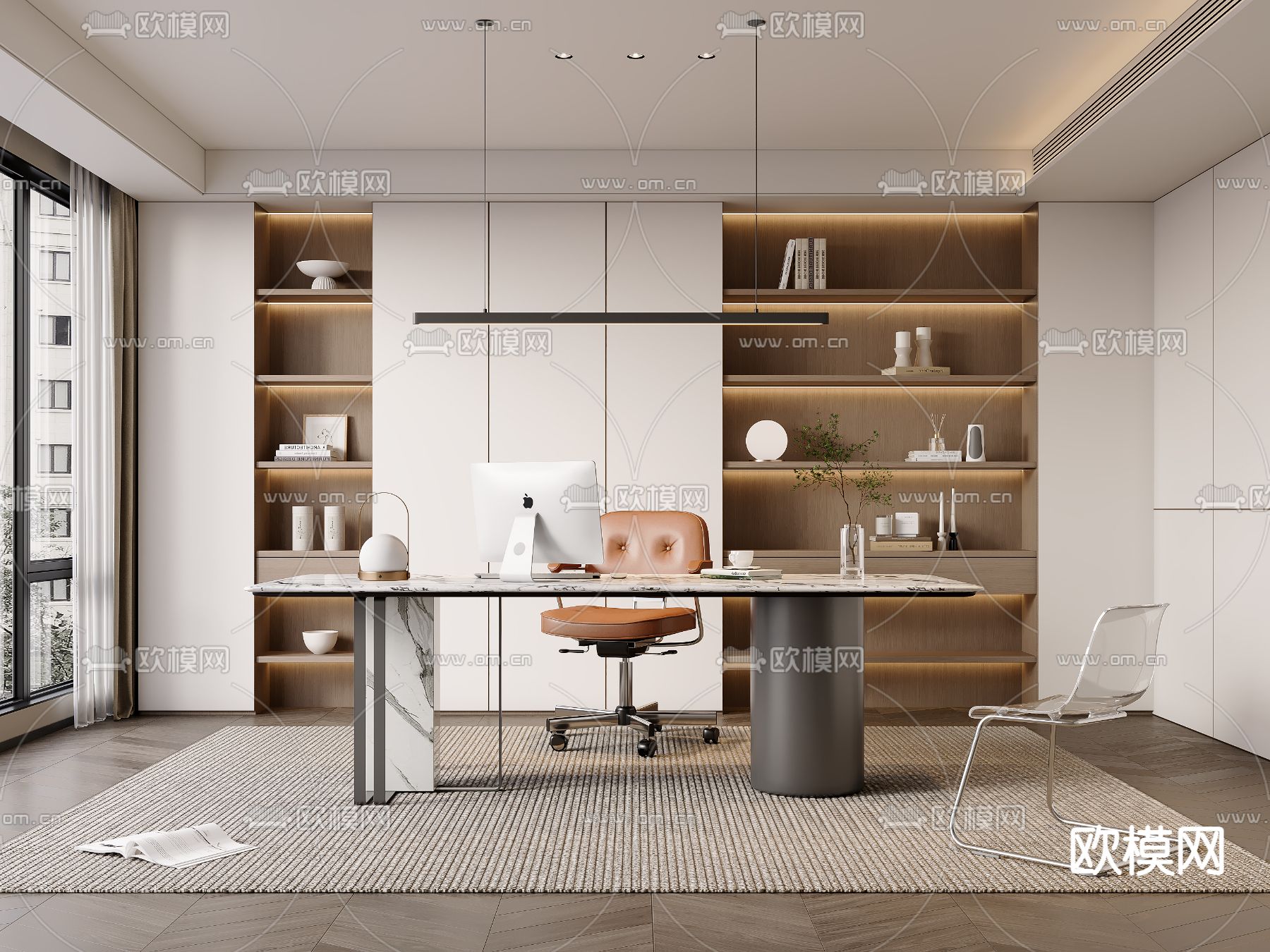 现代书房3d模型下载