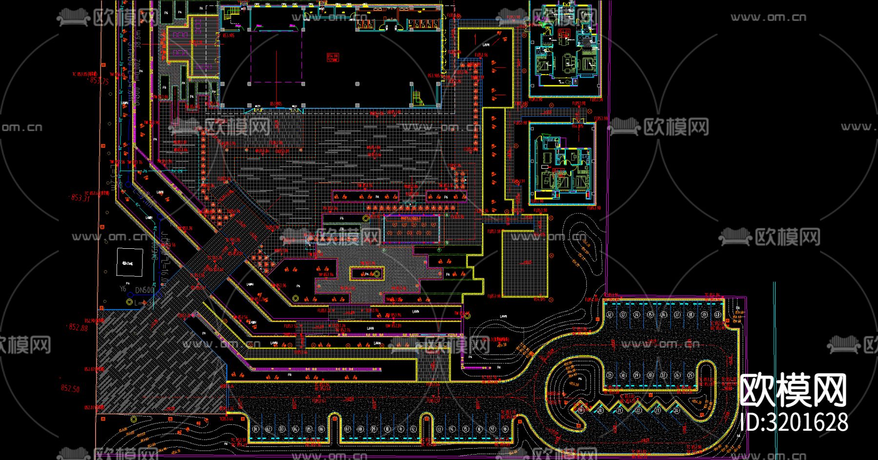 文化小镇景观cad施工图下载（渲染图2）