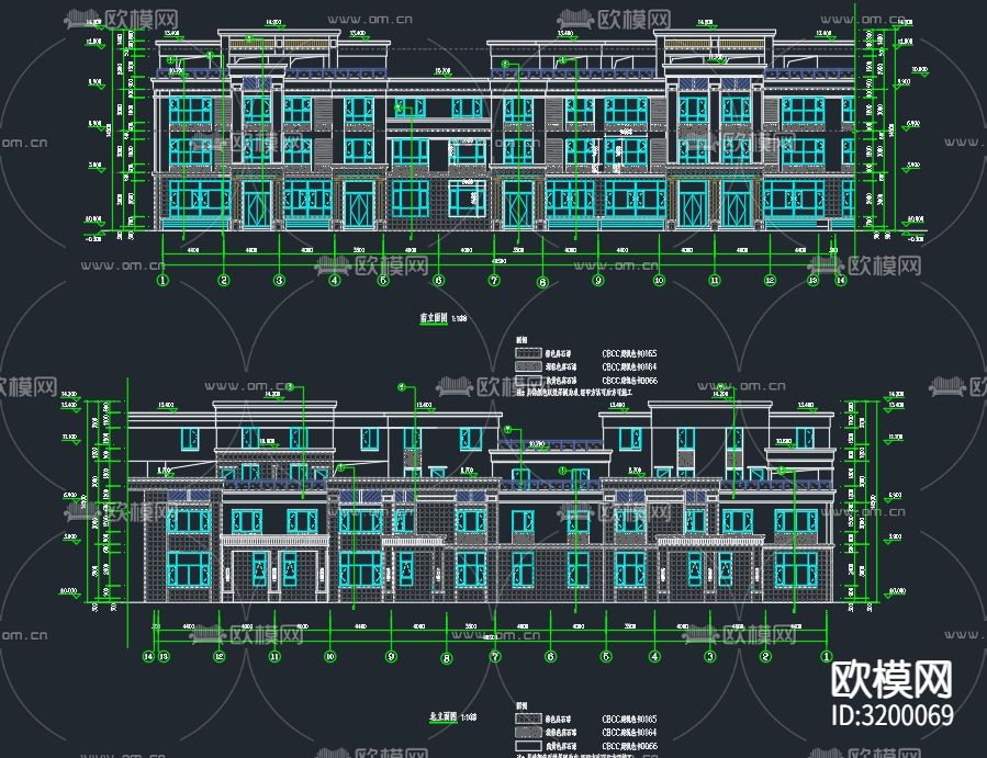 楼房建筑cad立面图下载（渲染图4）