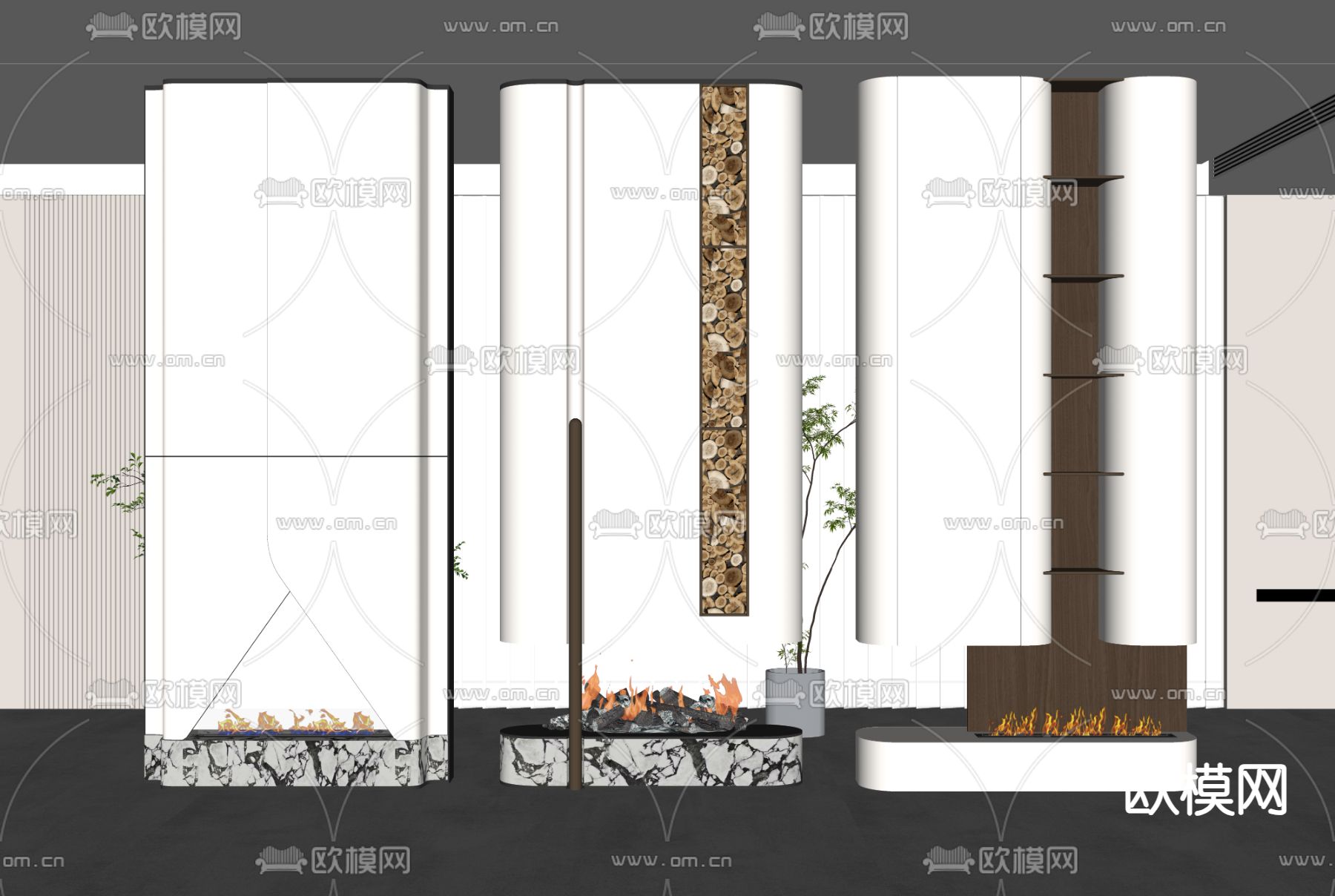现代壁炉背景墙su模型下载（渲染图1）