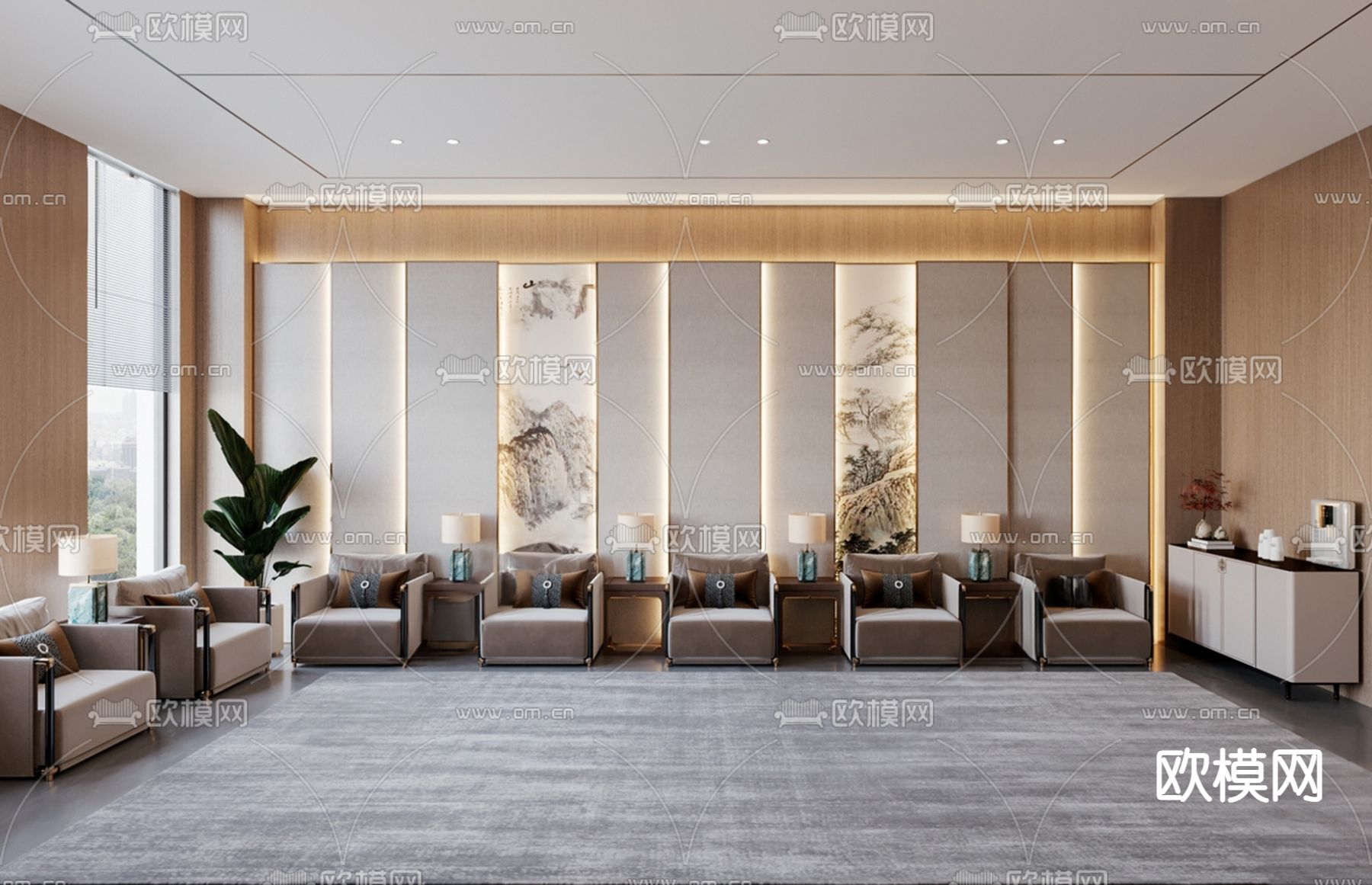 新中式会客室 会客厅su模型下载（渲染图1）