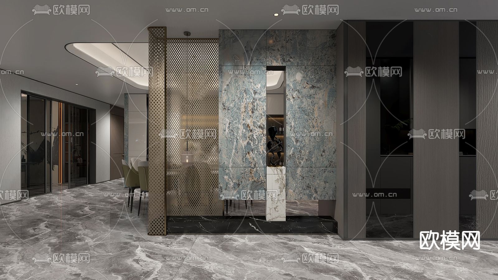 轻奢风玄关过道3d模型下载