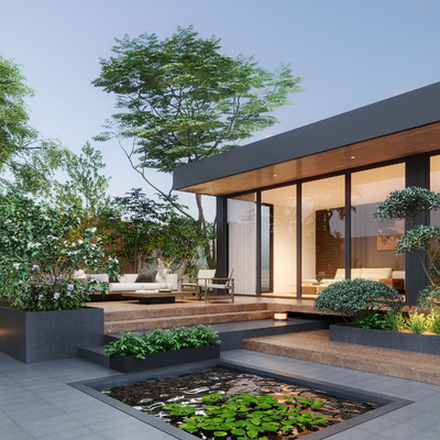  现代后花园 庭院景观su模型 