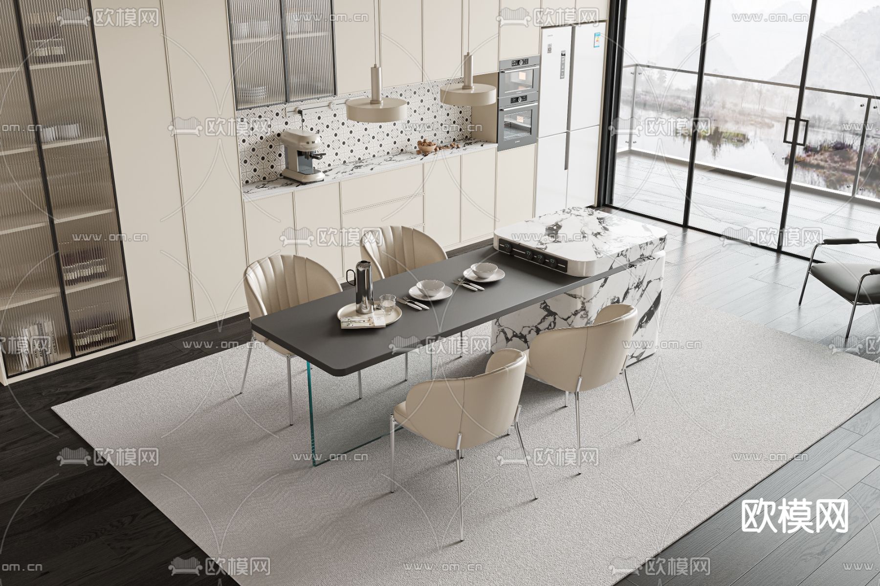 中岛餐桌椅3d模型下载