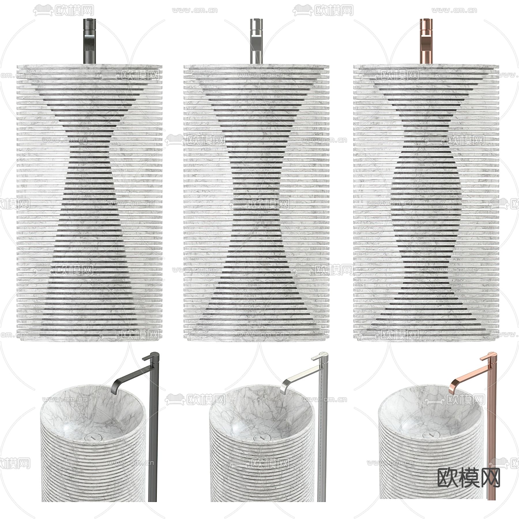 洗手台 立柱盆 洗手盆 立式台盆su模型下载（渲染图2）