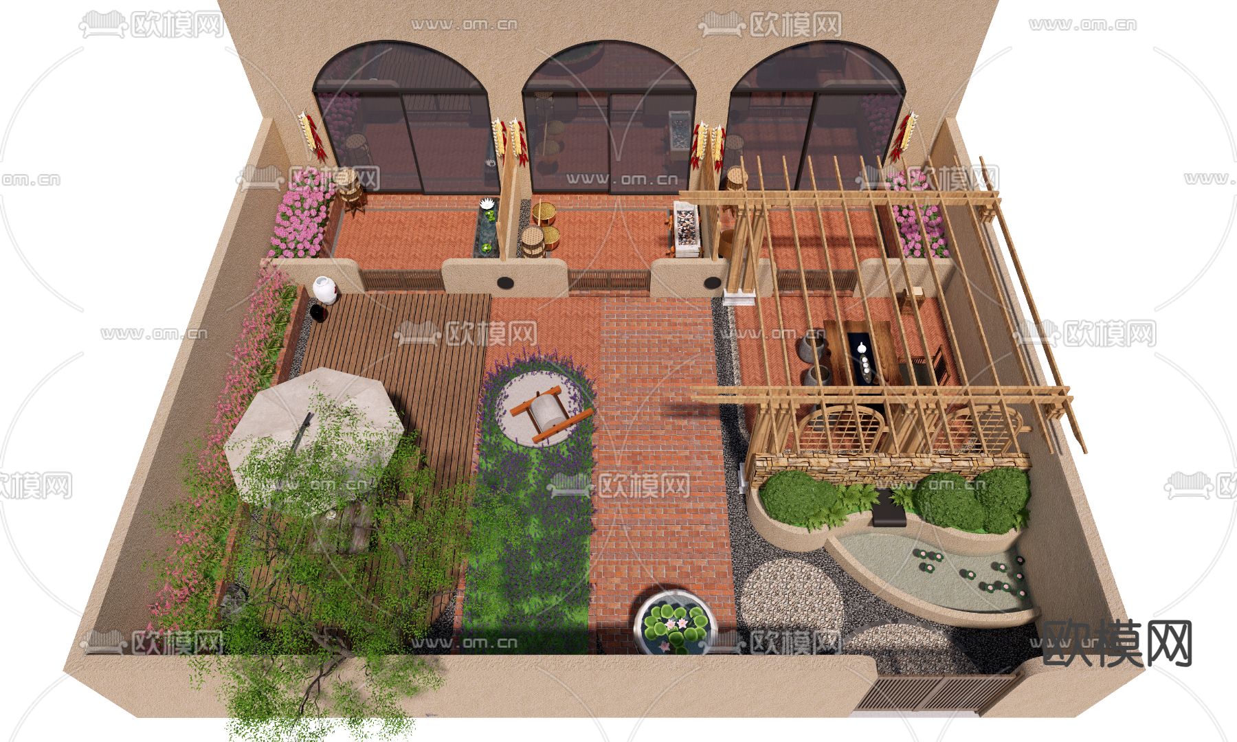 自然风窑洞 庭院花园su模型下载（渲染图3）