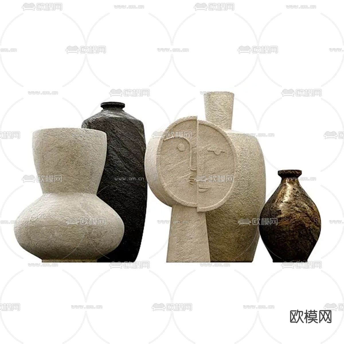 侘寂陶瓷 陶罐 陶具 花瓶 器皿su模型下载（渲染图1）