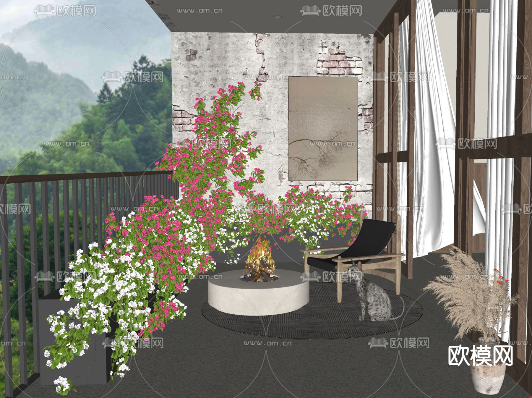 侘寂阳台 花园阳台su模型下载（渲染图2）