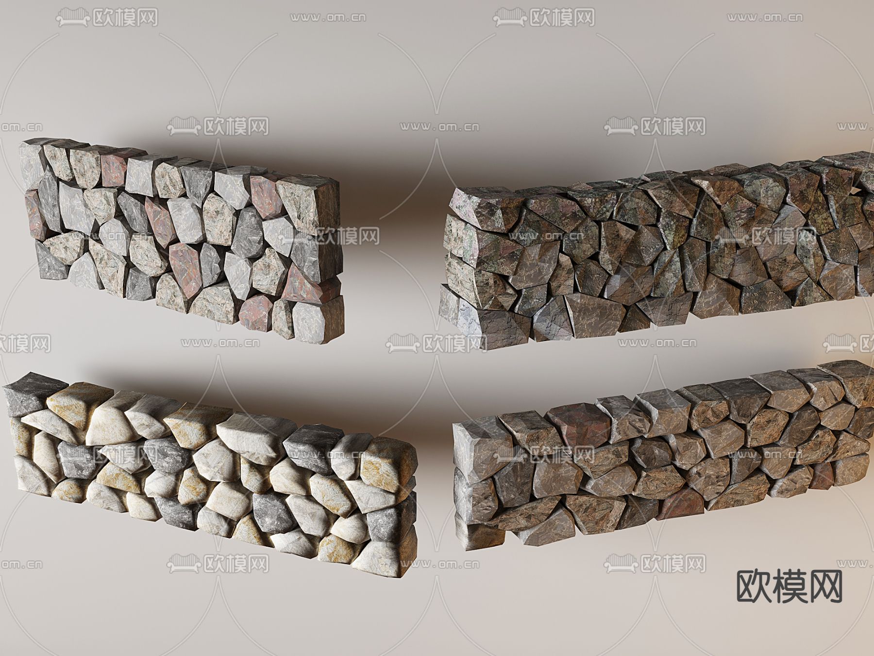 石头墙 毛石墙 石头景观墙3d模型下载