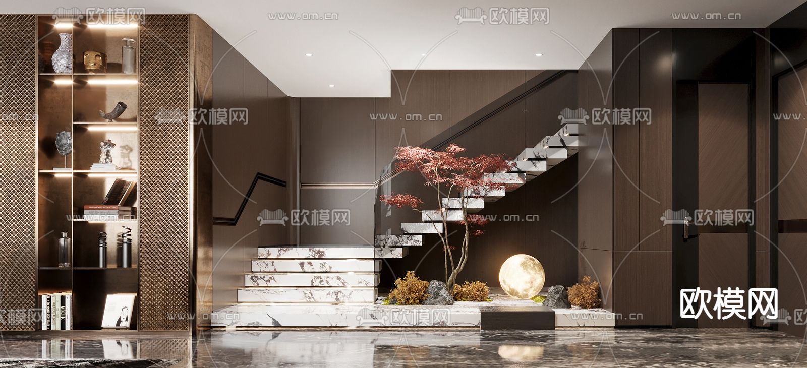 轻奢风楼梯间3d模型下载