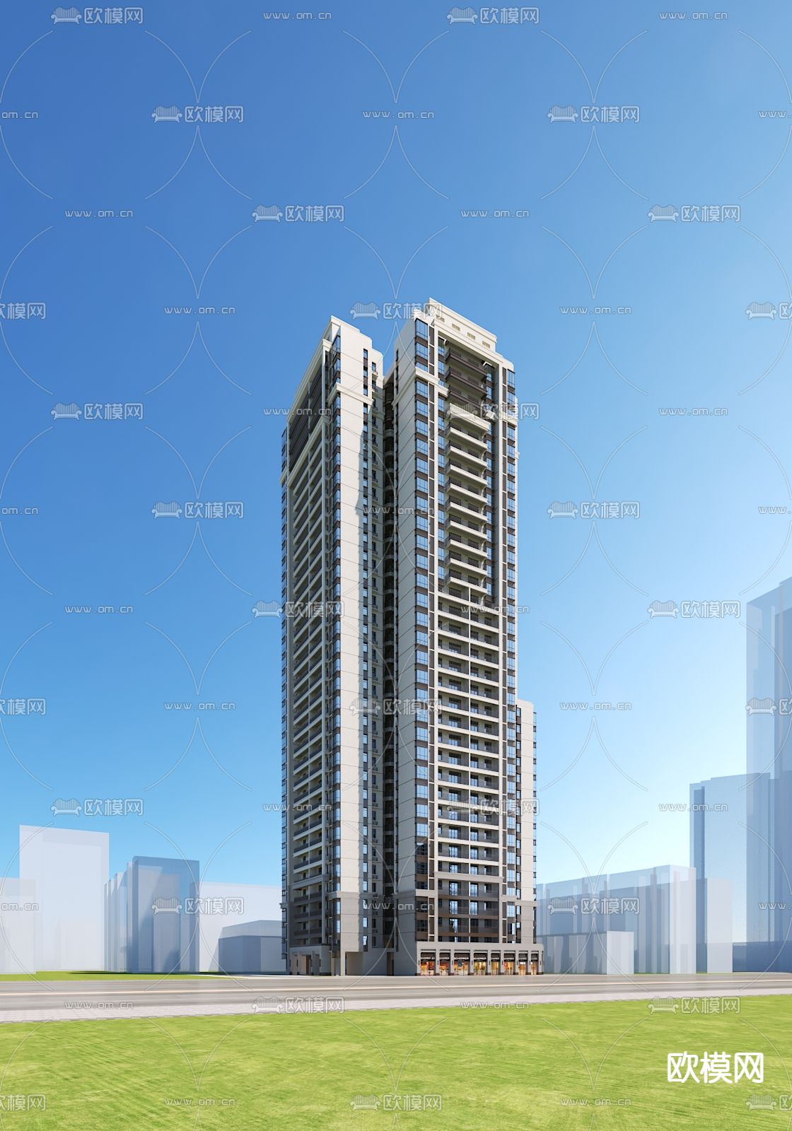 高层住宅楼外观su模型下载（渲染图2）