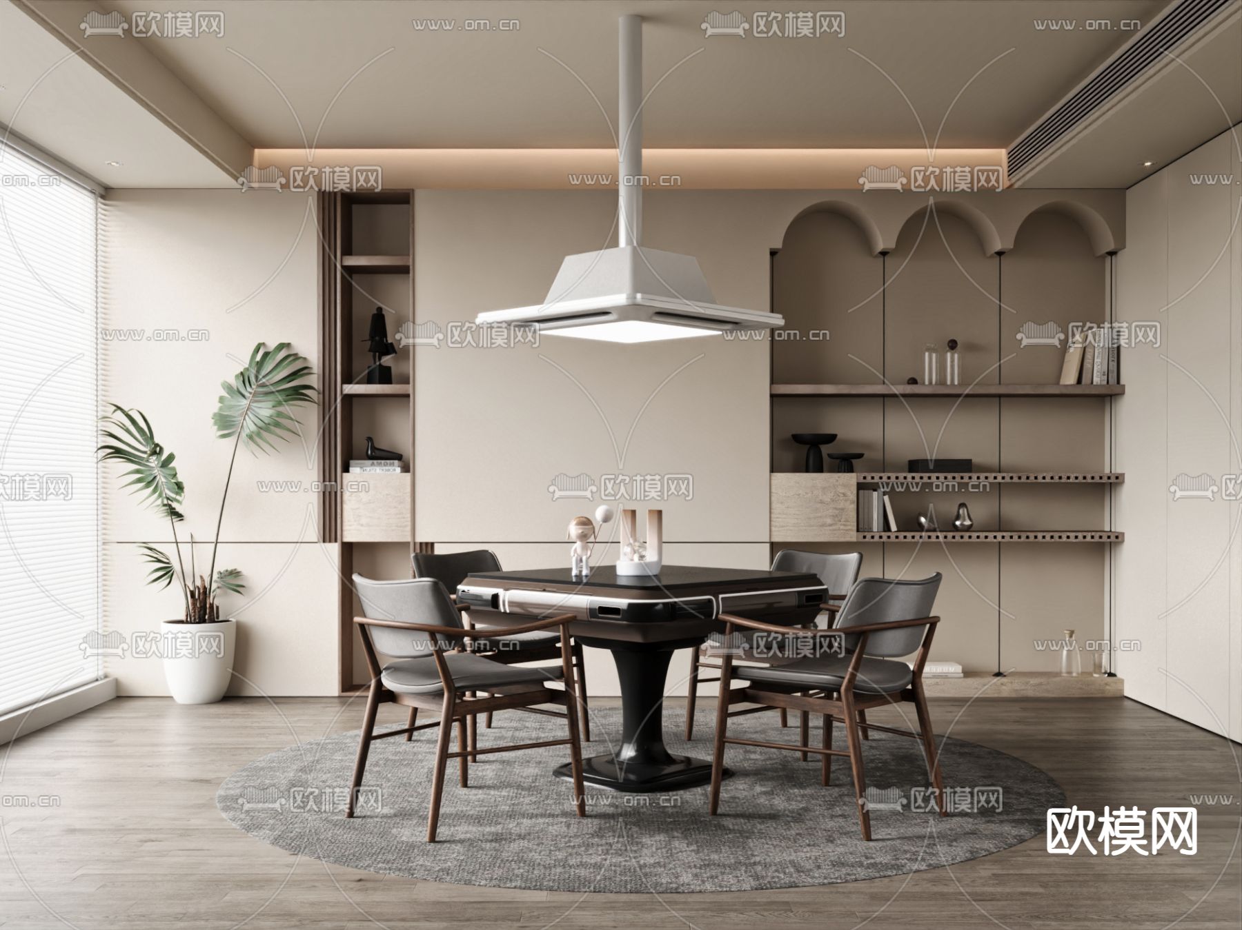 奶油风棋牌室 麻将室3d模型下载