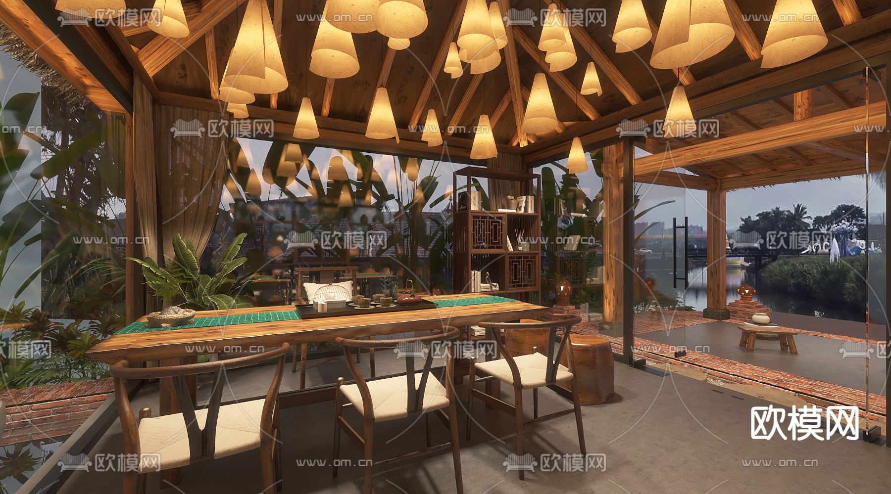 侘寂民宿大厅 茶室3d模型下载（渲染图3）