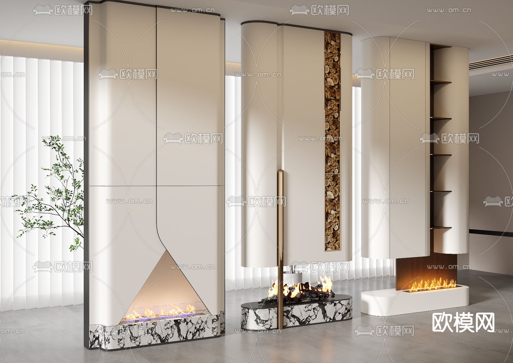 现代壁炉背景墙su模型下载（渲染图3）