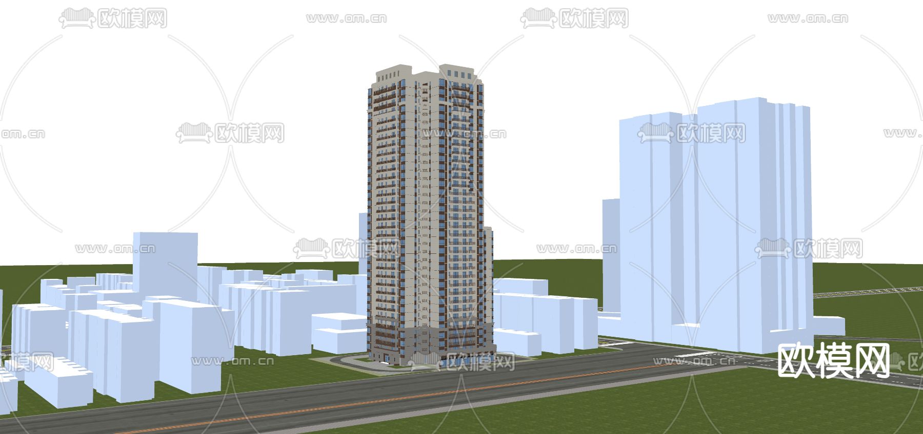 高层住宅楼外观su模型下载（渲染图1）