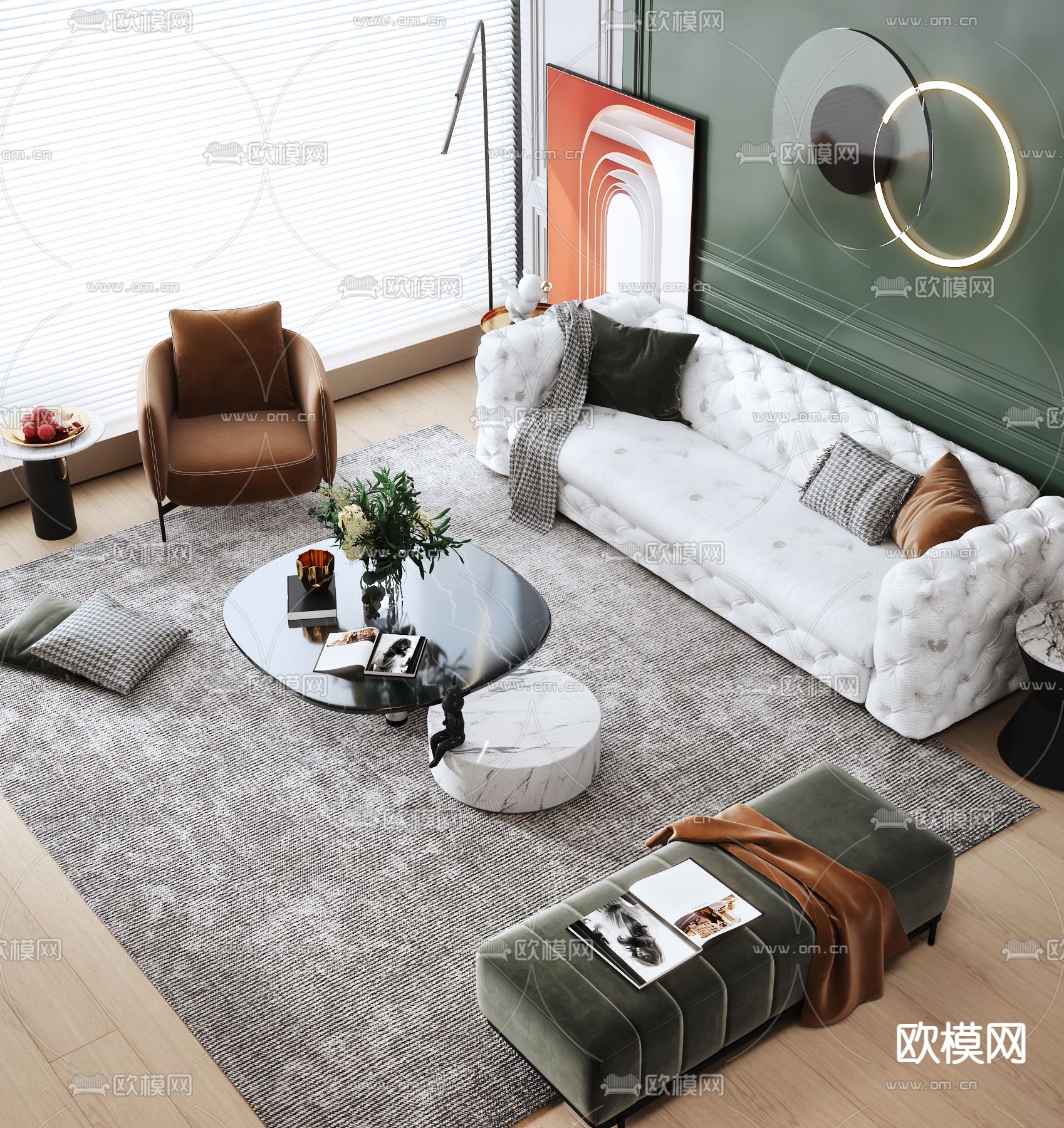 简欧组合沙发su模型下载（渲染图1）