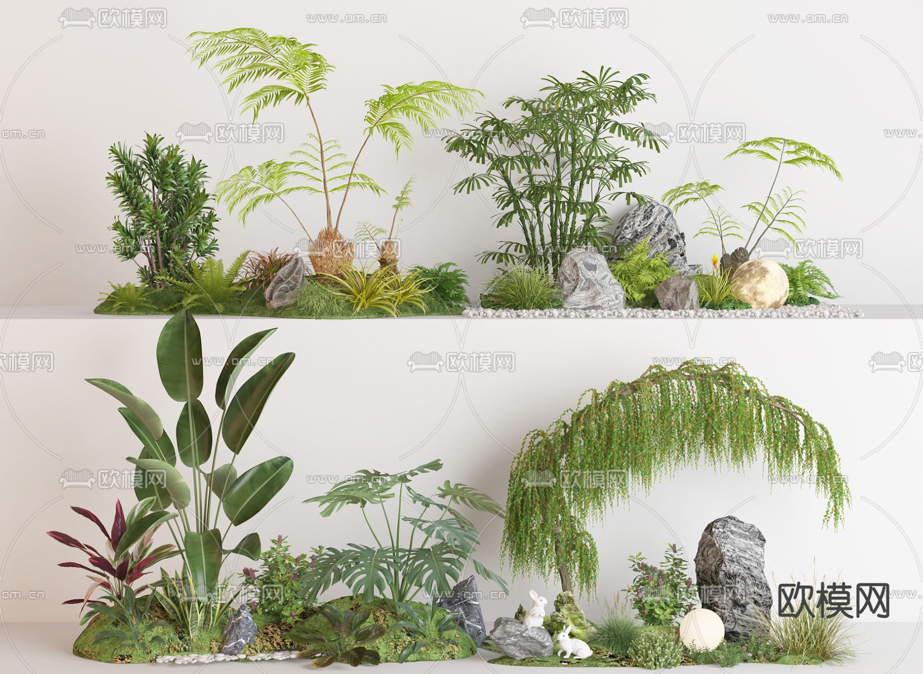 庭院景观小品 蕨类植物堆su模型下载（渲染图1）