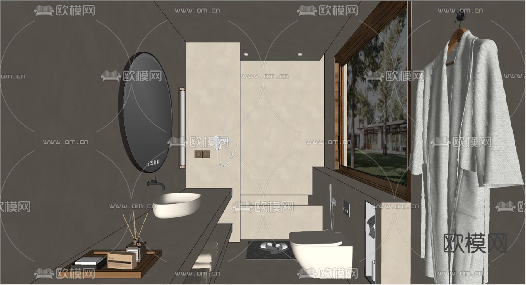 侘寂风卫生间 浴室su模型下载（渲染图1）