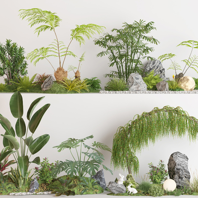  庭院景观小品 蕨类植物堆su模型 