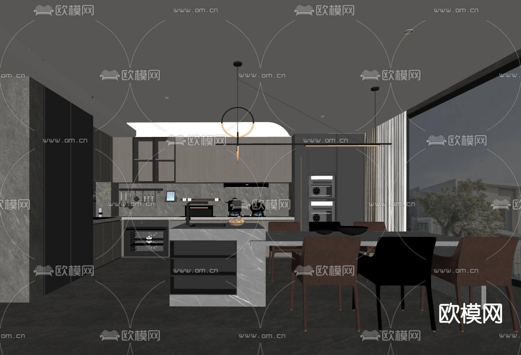 暗黑风厨房su模型下载（渲染图1）