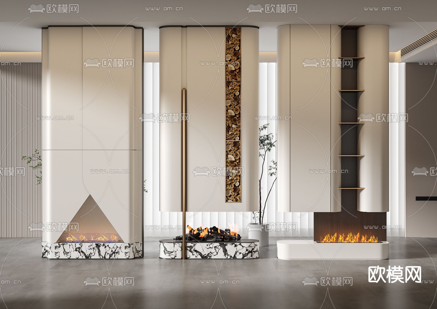 现代壁炉背景墙su模型下载（渲染图2）