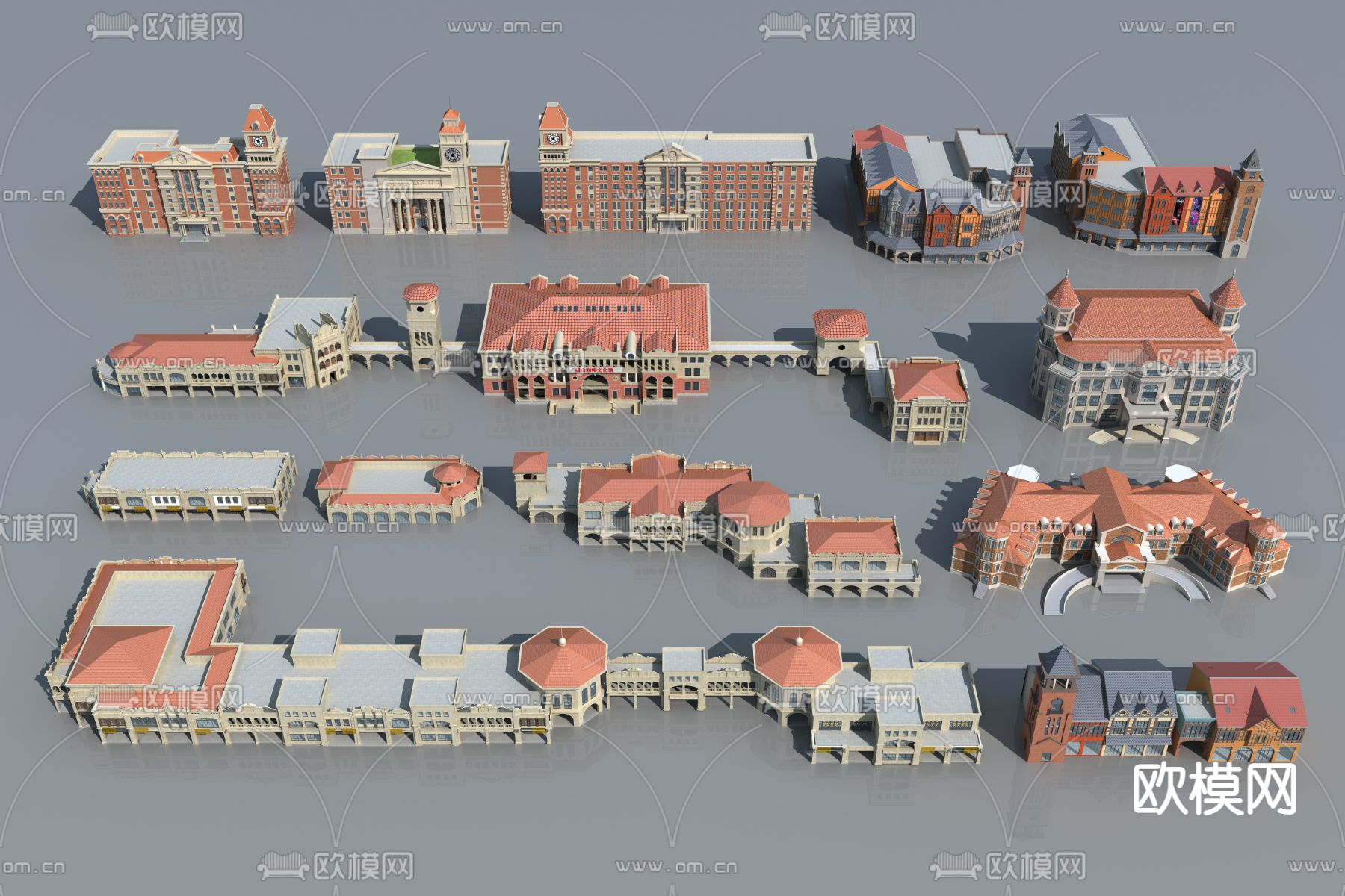 欧式酒店建筑 学校 钟楼3d模型下载