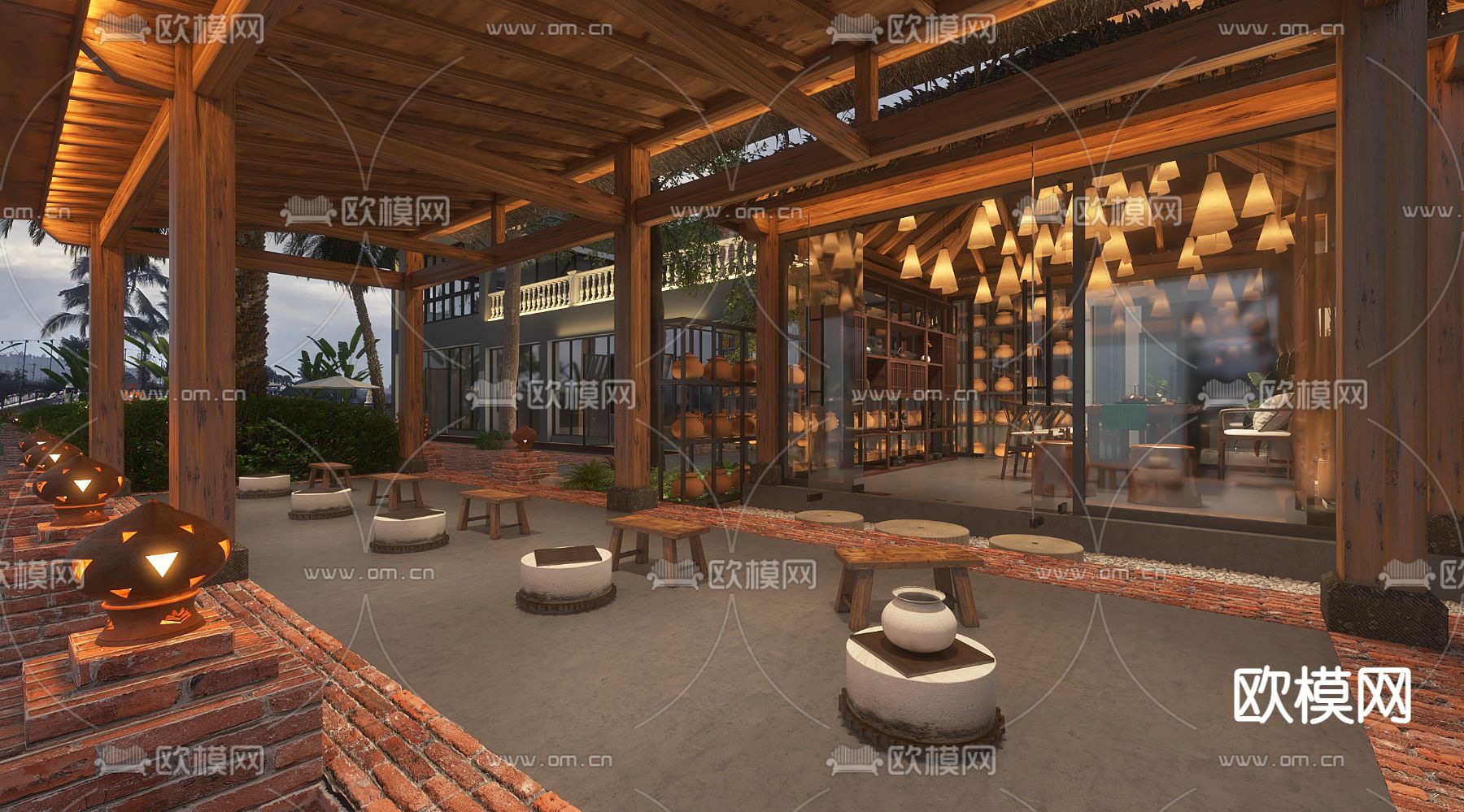 侘寂民宿大厅 茶室3d模型下载（渲染图1）