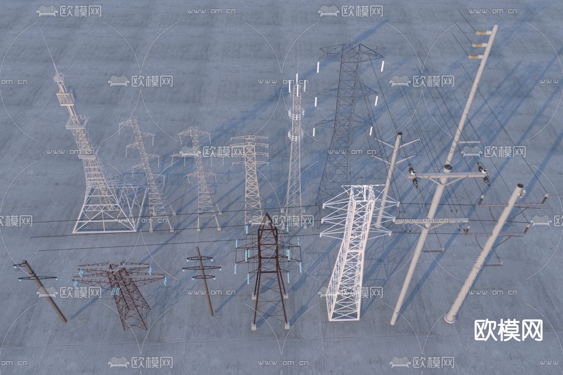 现代电塔 信号塔 电线杆3d模型下载