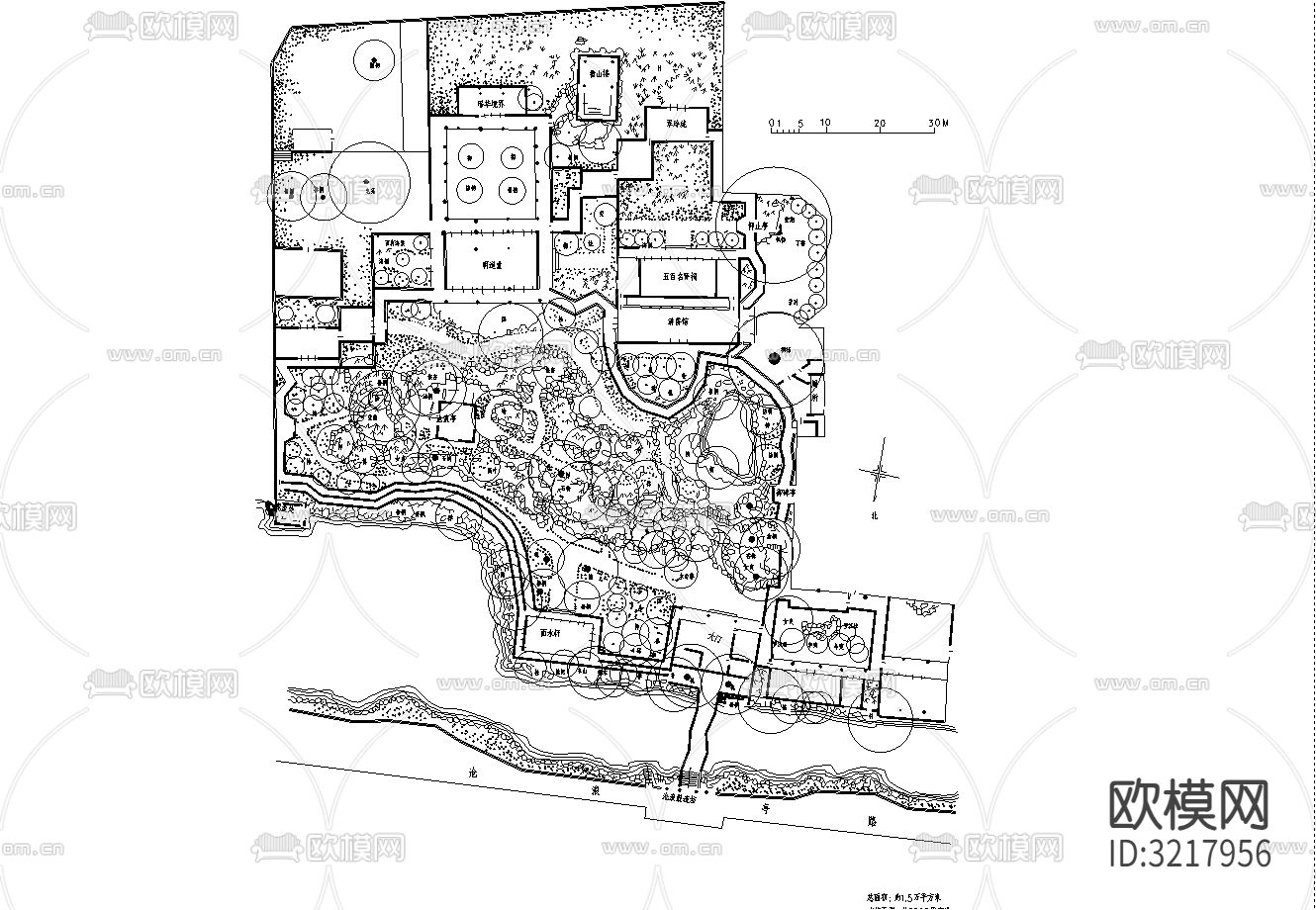 古典园林平面-拙政园怡园沧浪亭留园狮子林cad施工图下载（渲染图1）