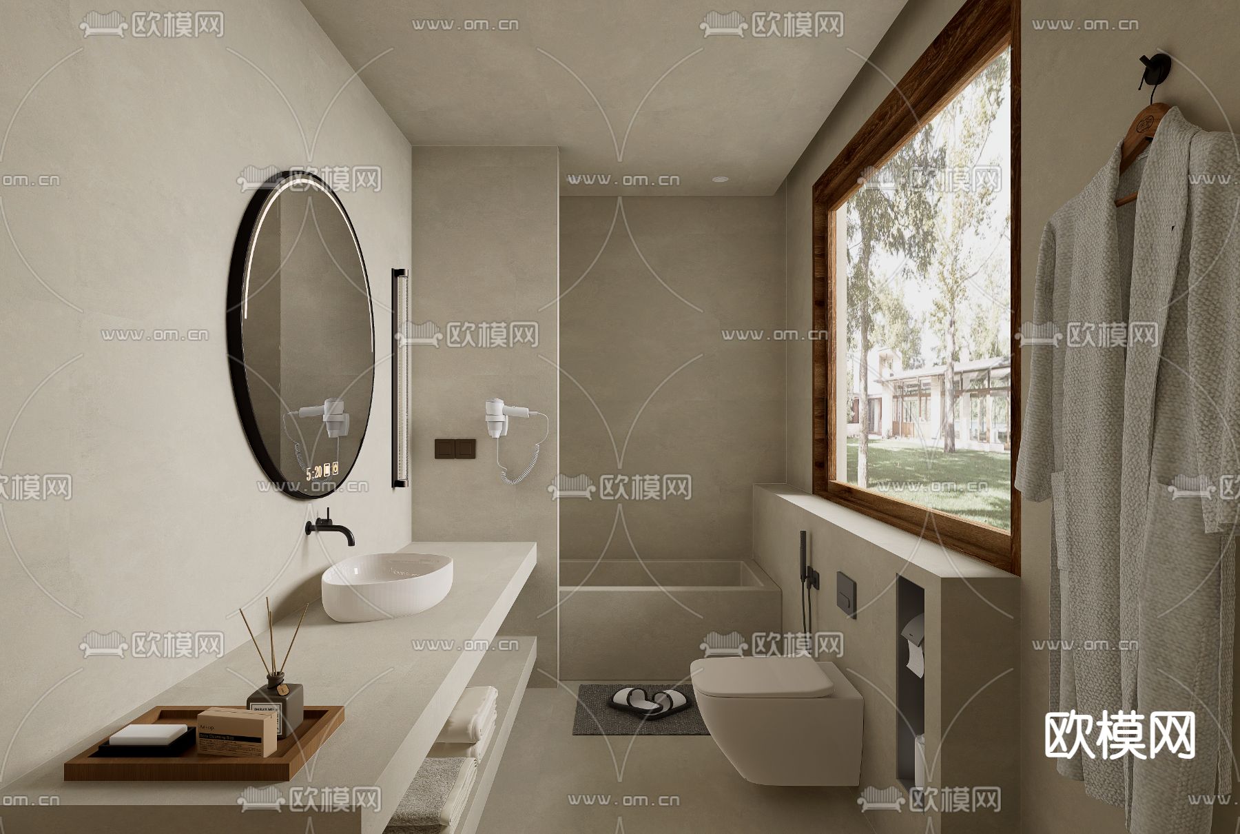 侘寂风卫生间 浴室su模型下载（渲染图2）
