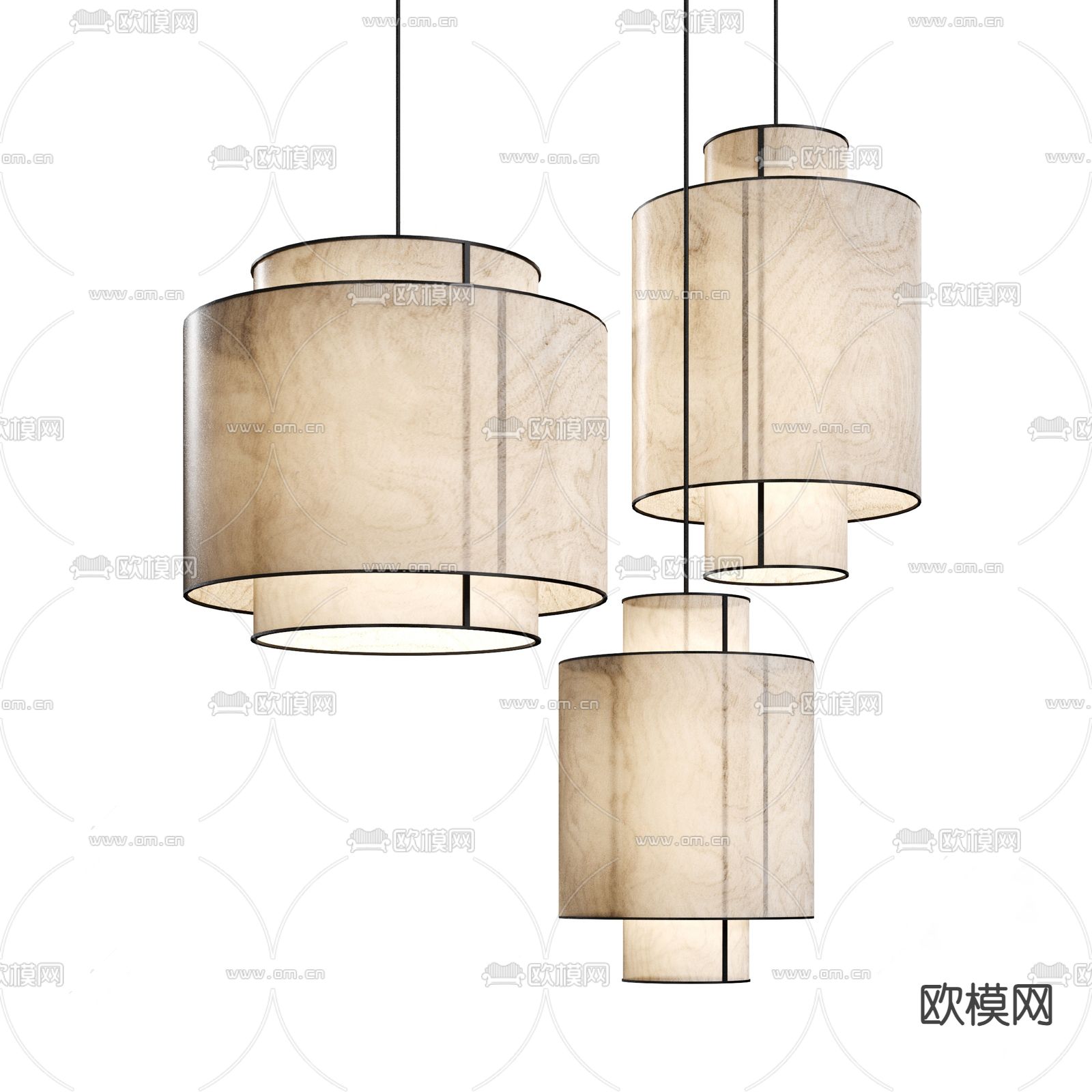 新中式亚克力吊灯su模型下载（渲染图2）